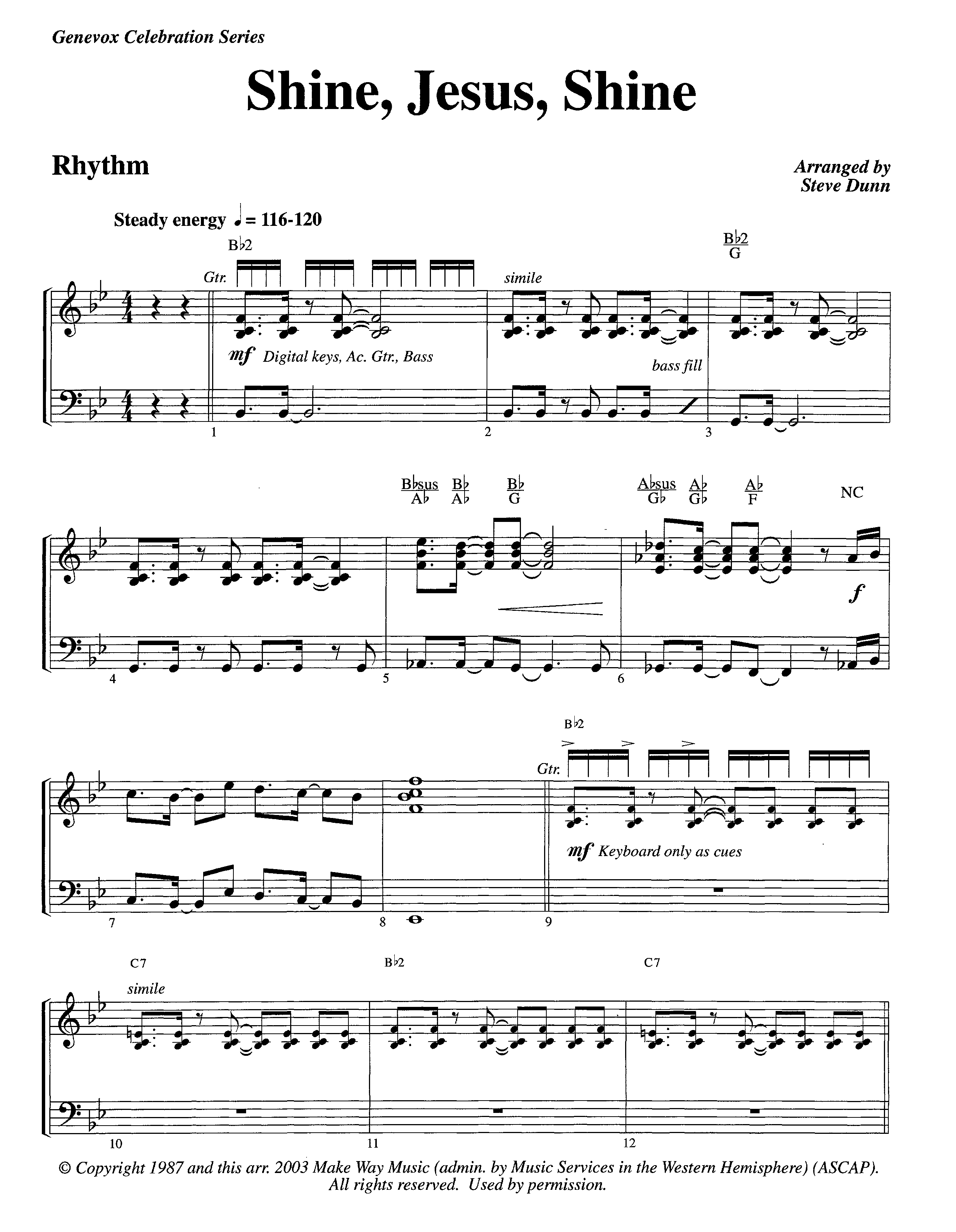 Shine Jesus Shine (Instrumental) Rhythm Chart (Lifeway Worship / Arr. Steve Dunn)