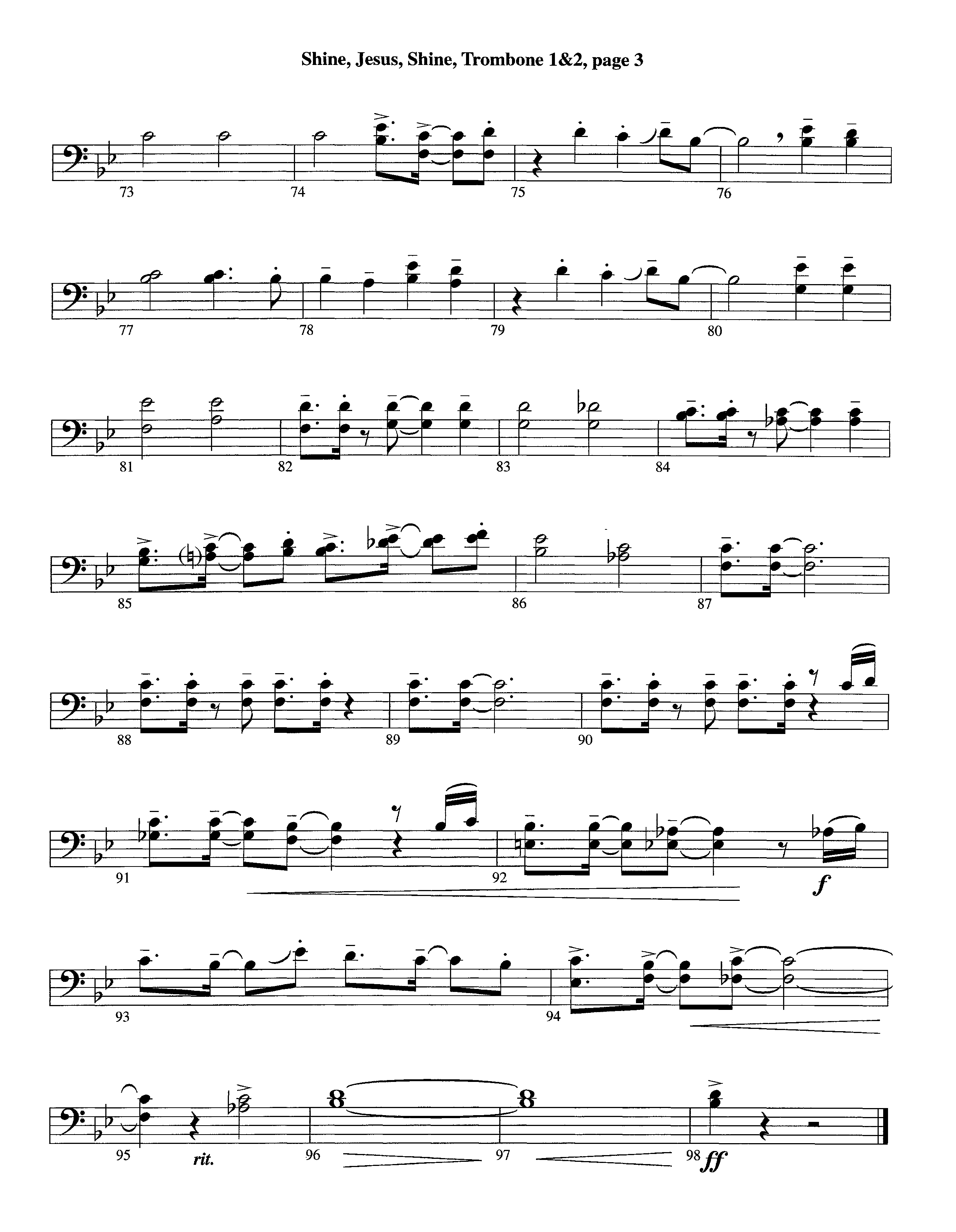 Shine Jesus Shine (Instrumental) Trombone 1/2 (Lifeway Worship / Arr. Steve Dunn)