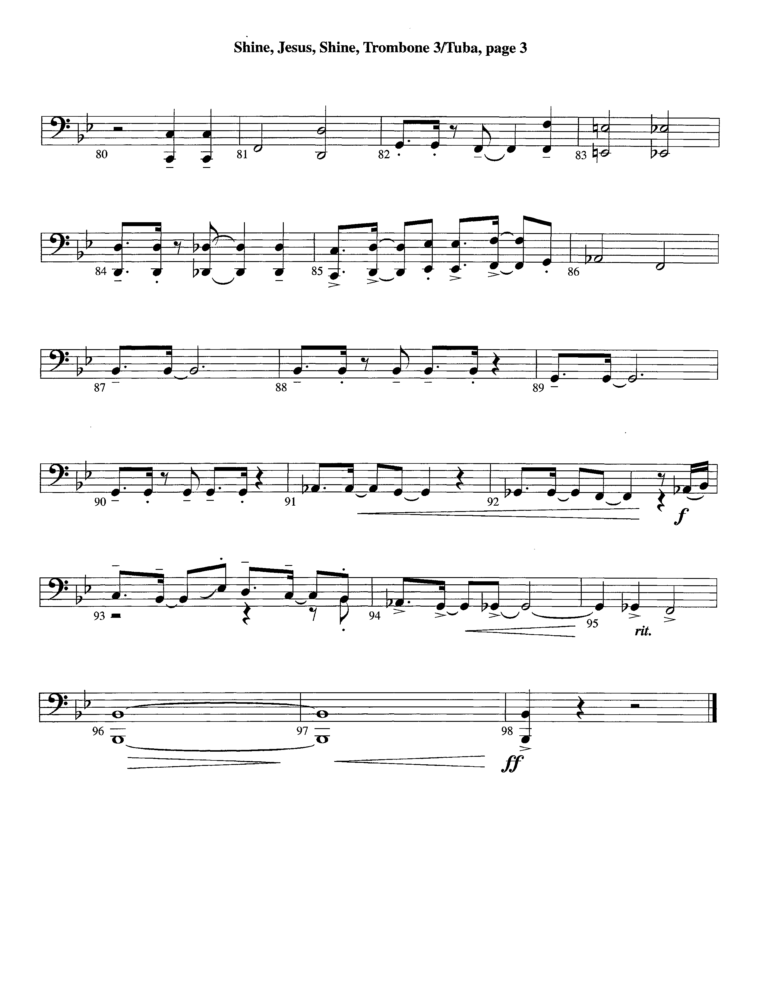 Shine Jesus Shine (Instrumental) Trombone 3/Tuba (Lifeway Worship / Arr. Steve Dunn)