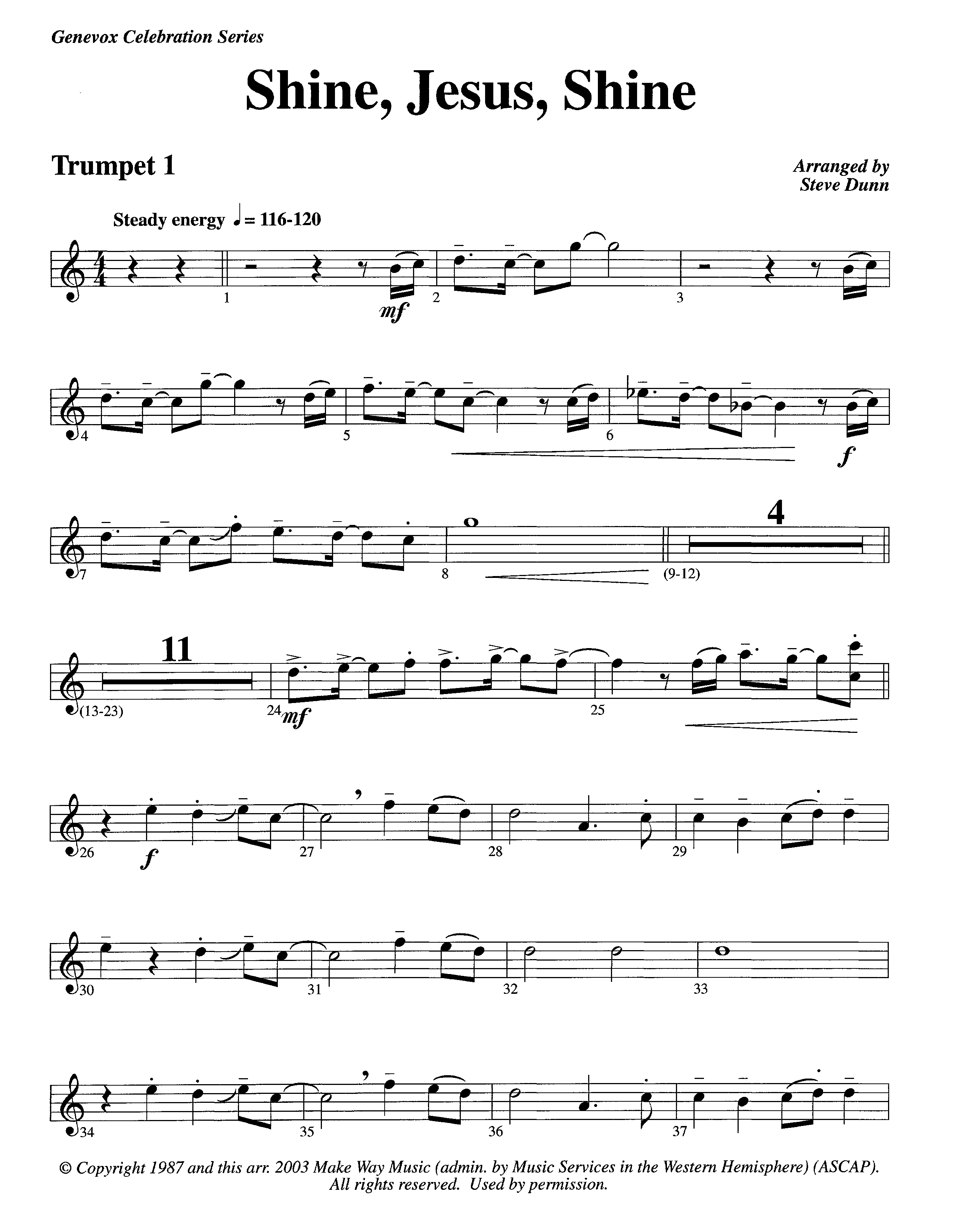 Shine Jesus Shine (Instrumental) Trumpet 1 (Lifeway Worship / Arr. Steve Dunn)