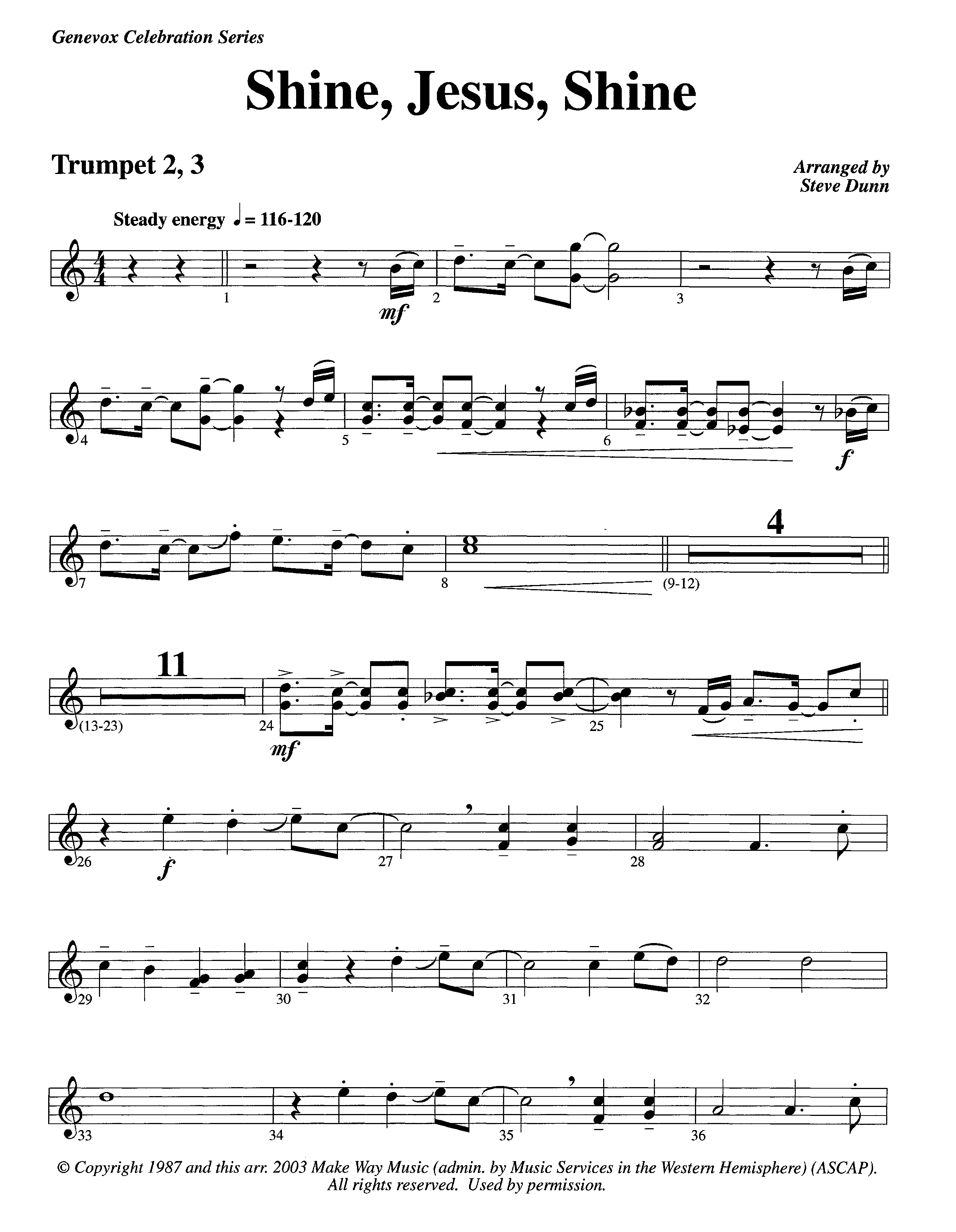 Shine Jesus Shine (Instrumental) Trumpet 2/3 (Lifeway Worship / Arr. Steve Dunn)