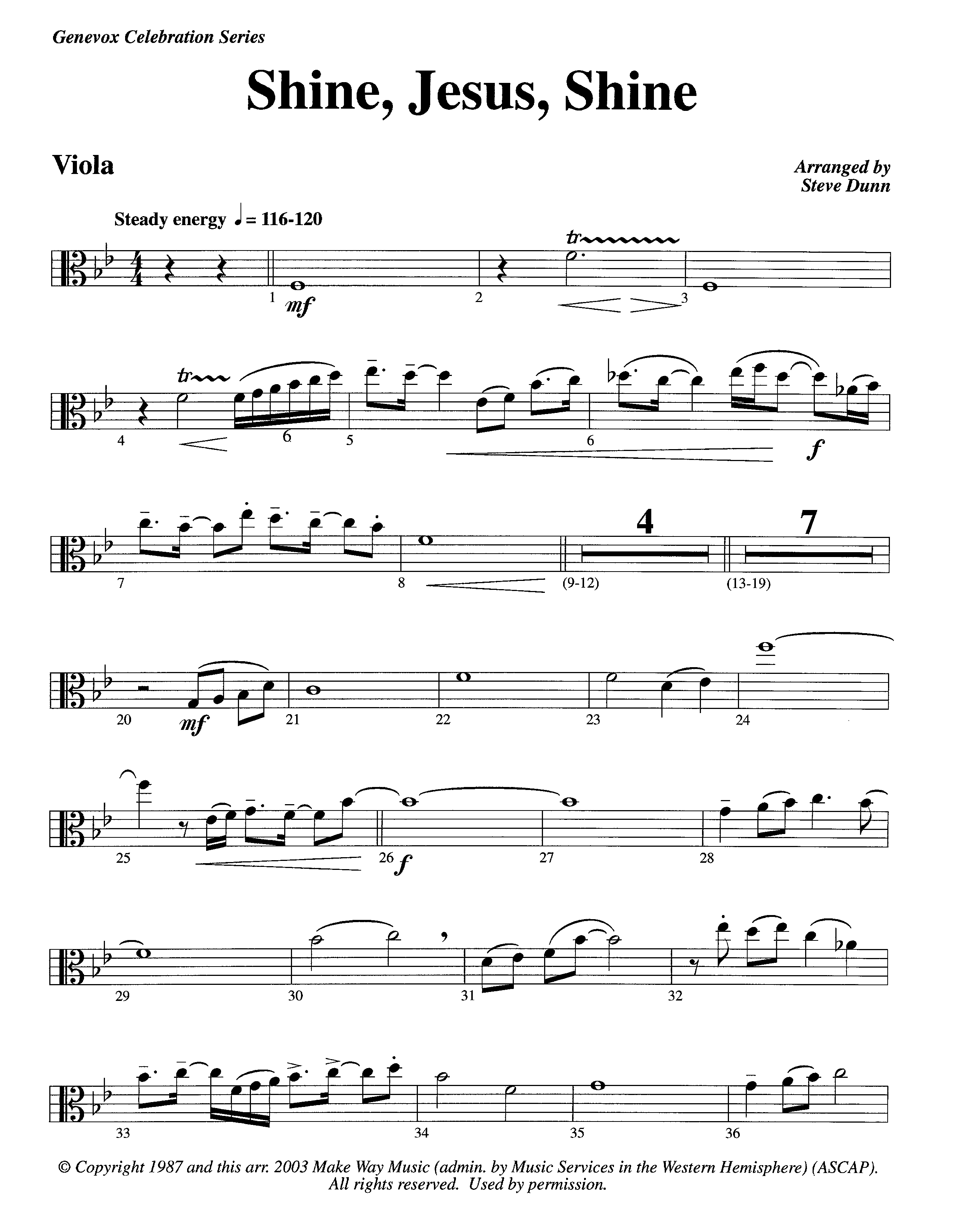 Shine Jesus Shine (Instrumental) Viola (Lifeway Worship / Arr. Steve Dunn)