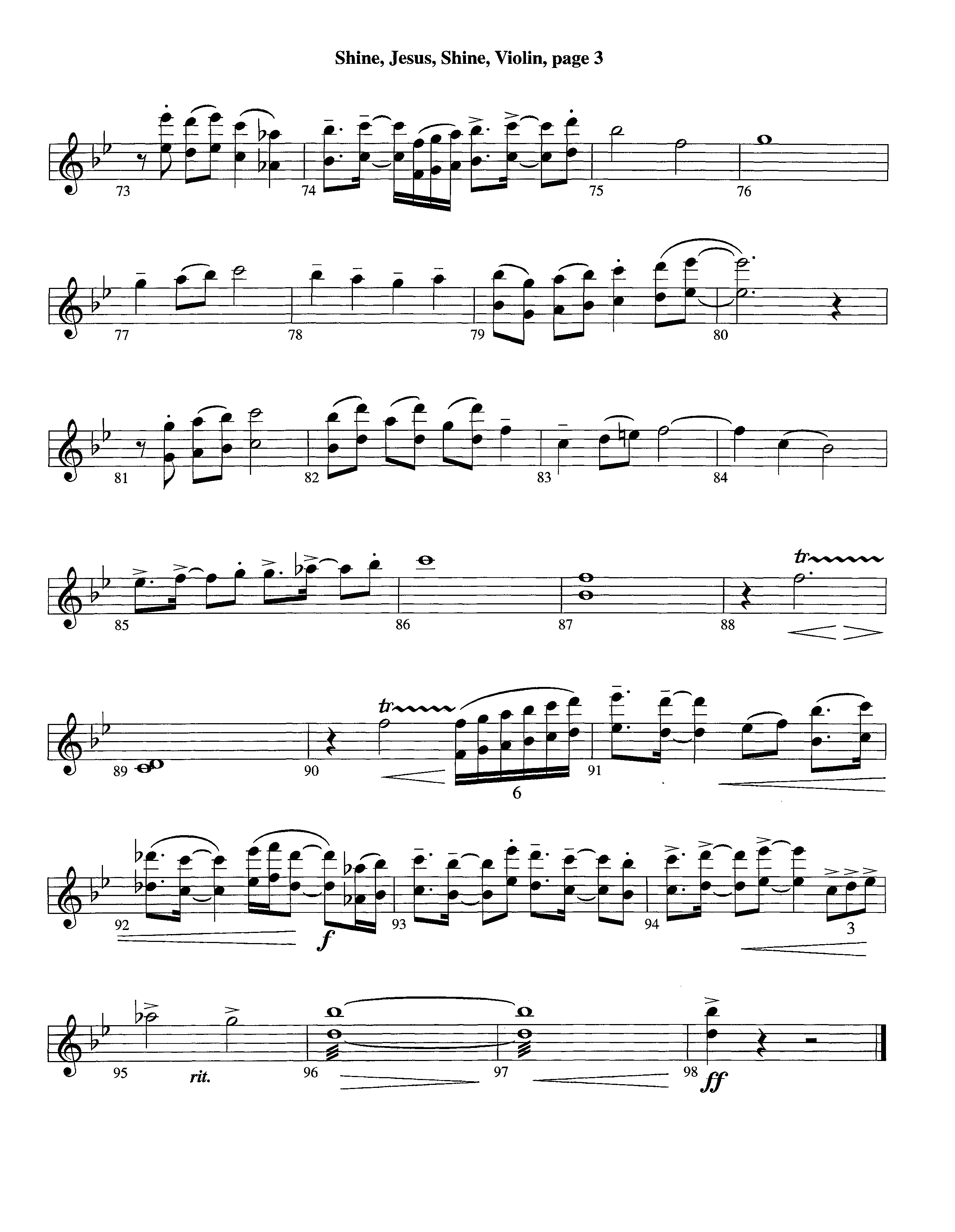 Shine Jesus Shine (Instrumental) Violin 1/2 (Lifeway Worship / Arr. Steve Dunn)