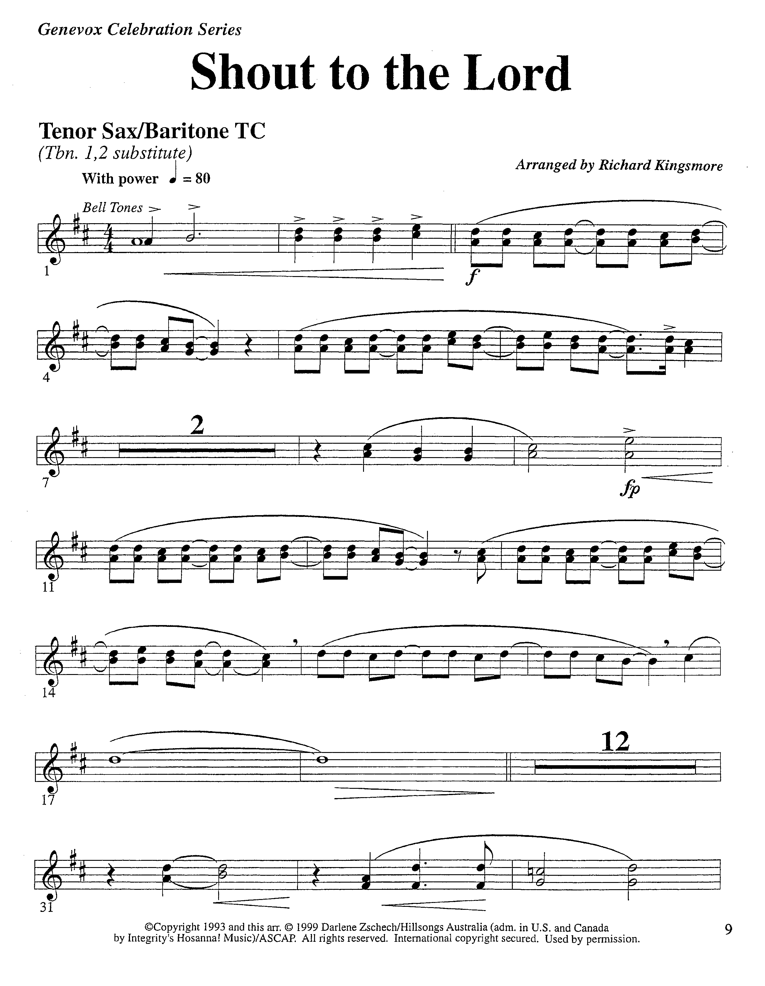 Shout To The Lord (Instrumental) Tenor Sax/Baritone T.C. (Lifeway Worship / Arr. Richard Kingsmore)