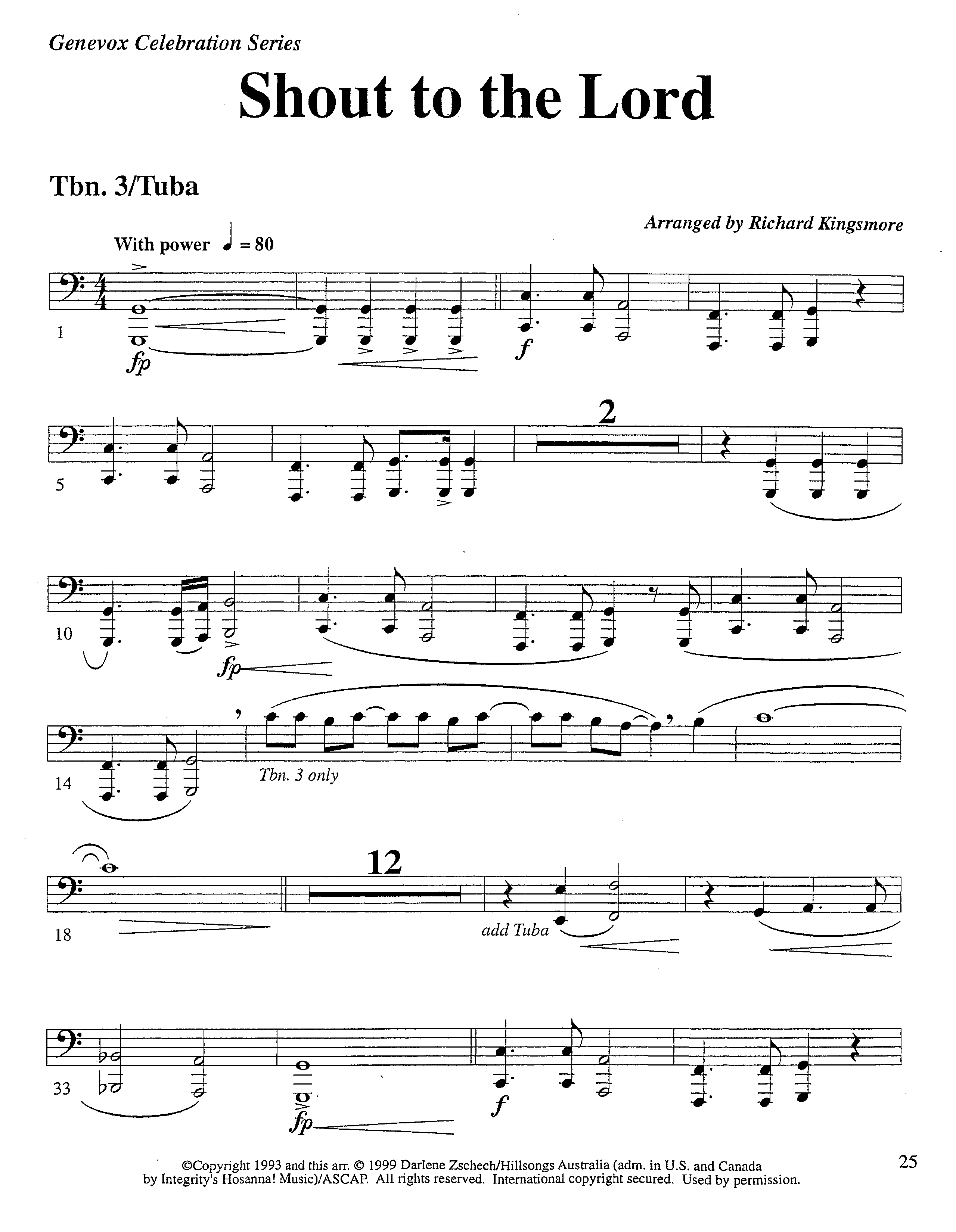 Shout To The Lord (Instrumental) Trombone 3/Tuba (Lifeway Worship / Arr. Richard Kingsmore)