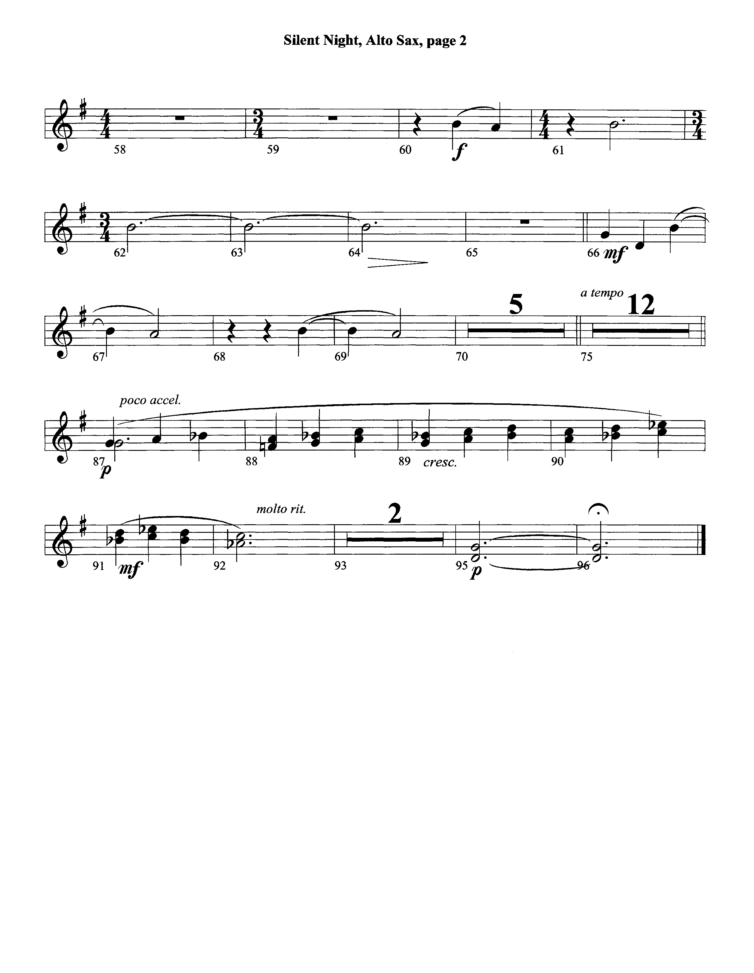 Silent Night (Instrumental) Alto Sax 1/2 (Lifeway Worship / Arr. David Winkler)