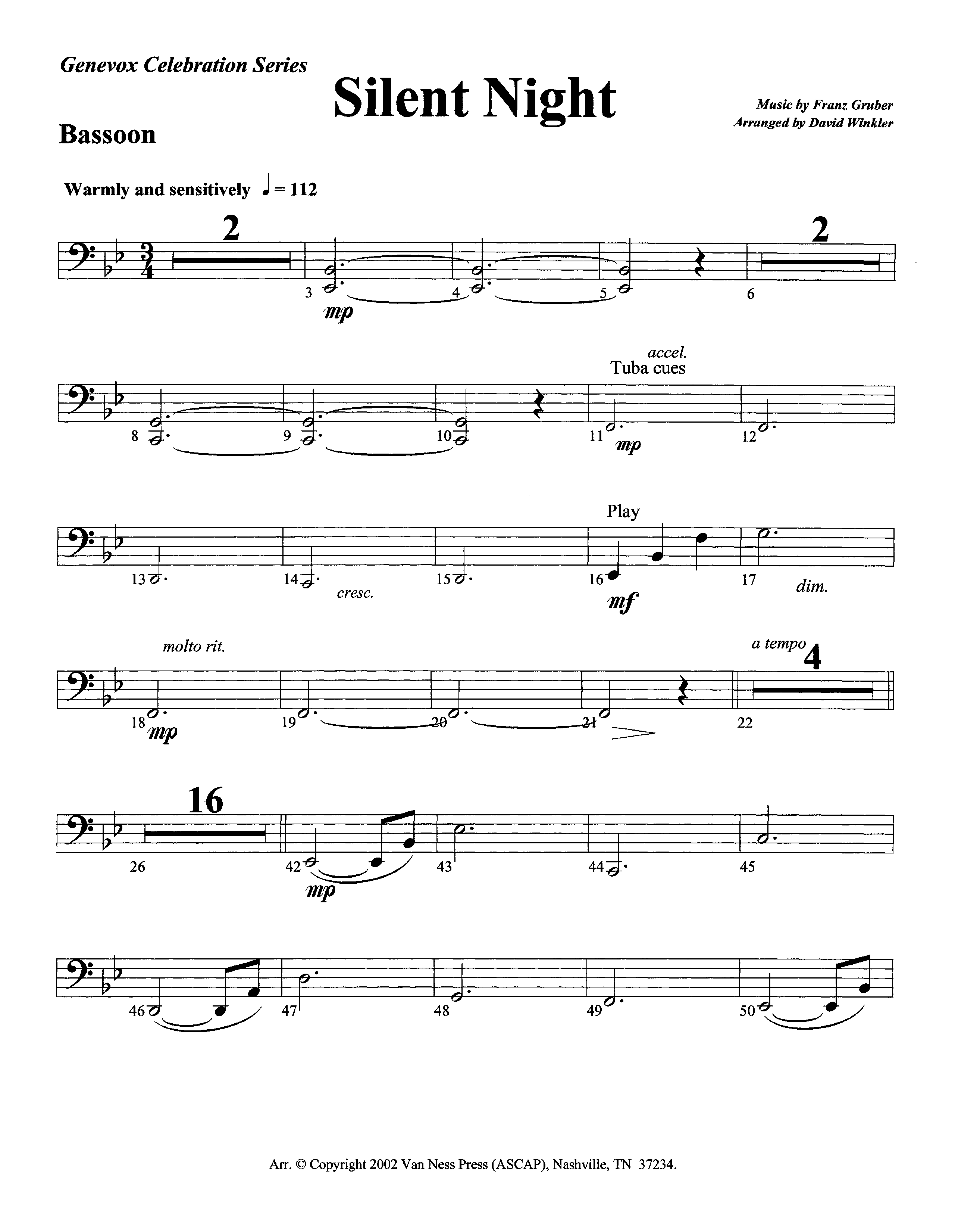 Silent Night (Instrumental) Bassoon (Lifeway Worship / Arr. David Winkler)