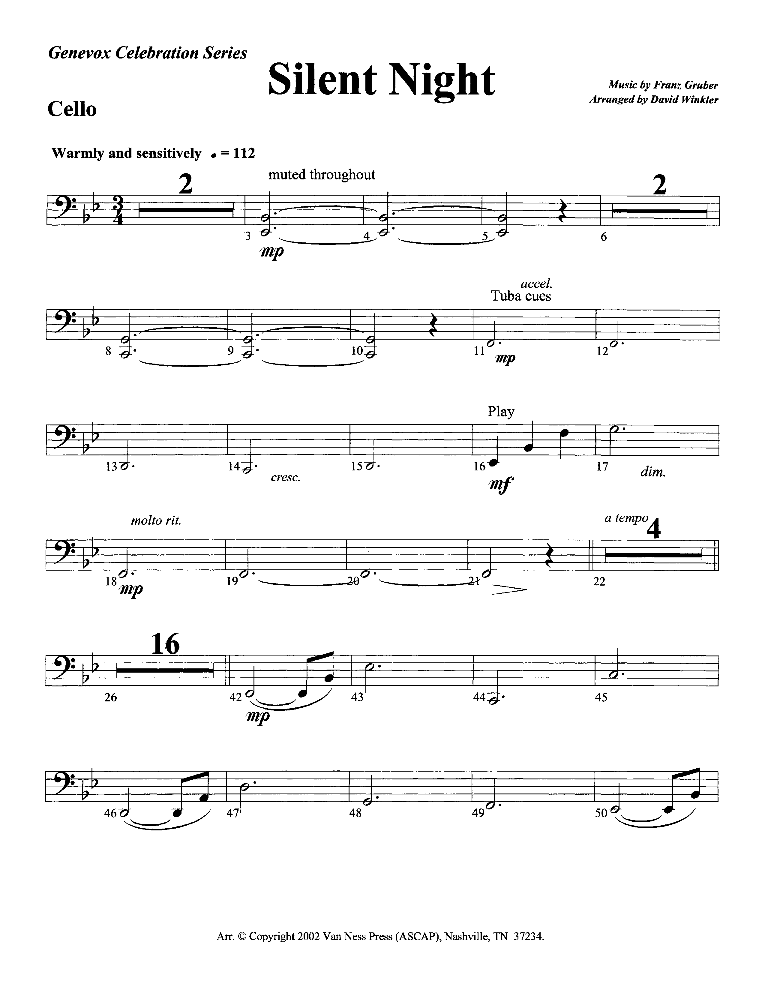 Silent Night (Instrumental) Cello (Lifeway Worship / Arr. David Winkler)