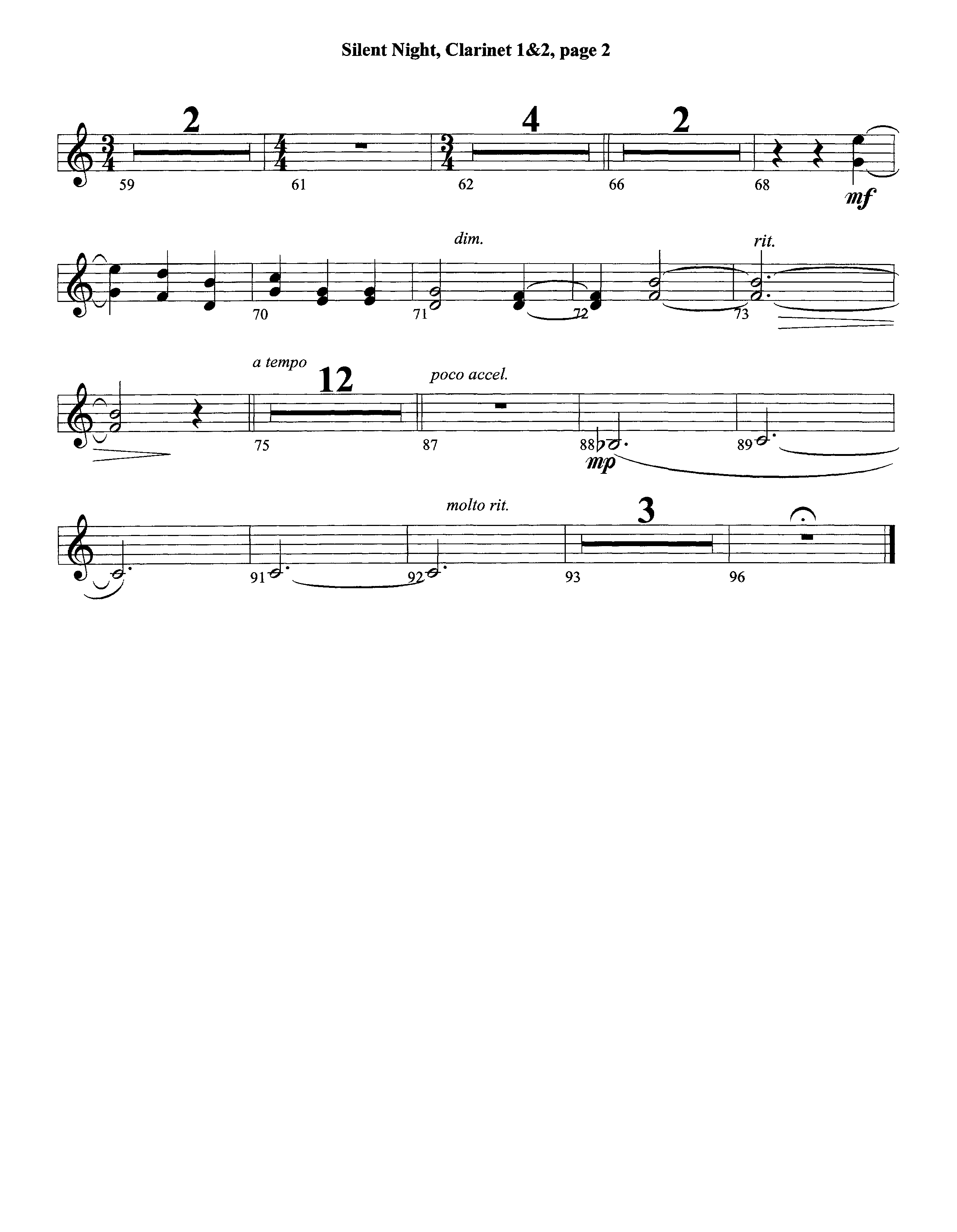 Silent Night (Instrumental) Clarinet 1/2 (Lifeway Worship / Arr. David Winkler)