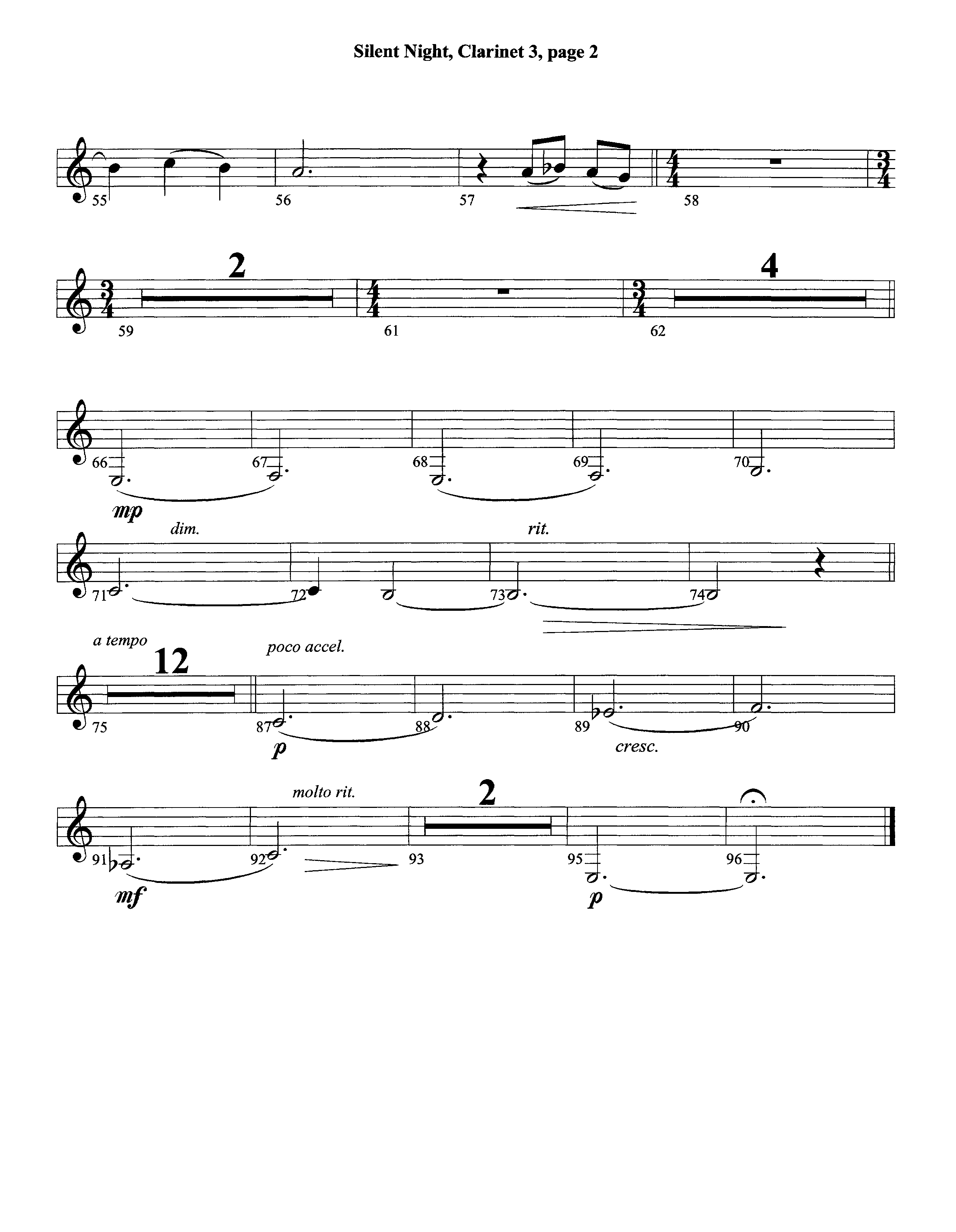 Silent Night (Instrumental) Clarinet 3 (Lifeway Worship / Arr. David Winkler)