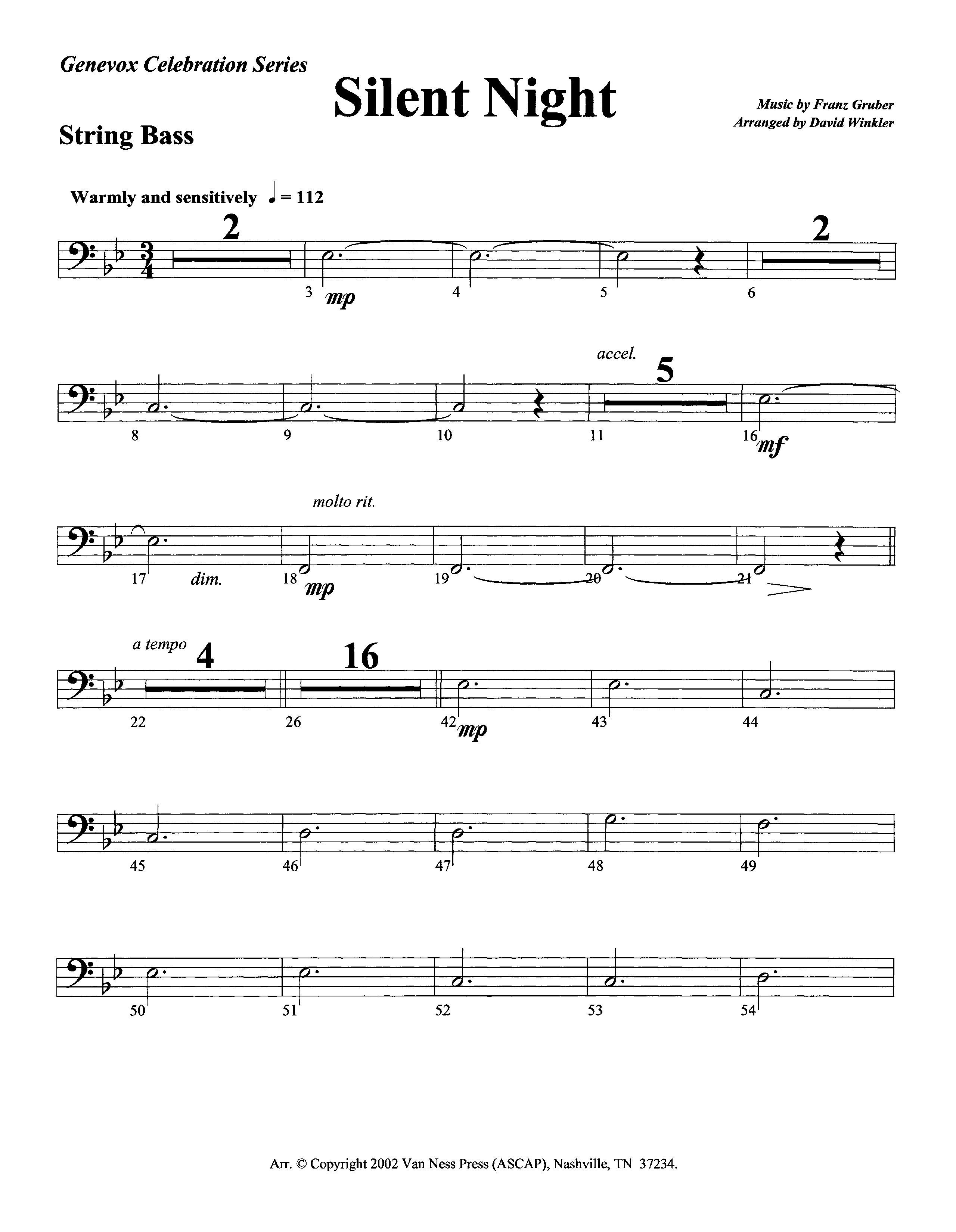 Silent Night (Instrumental) Double Bass (Lifeway Worship / Arr. David Winkler)