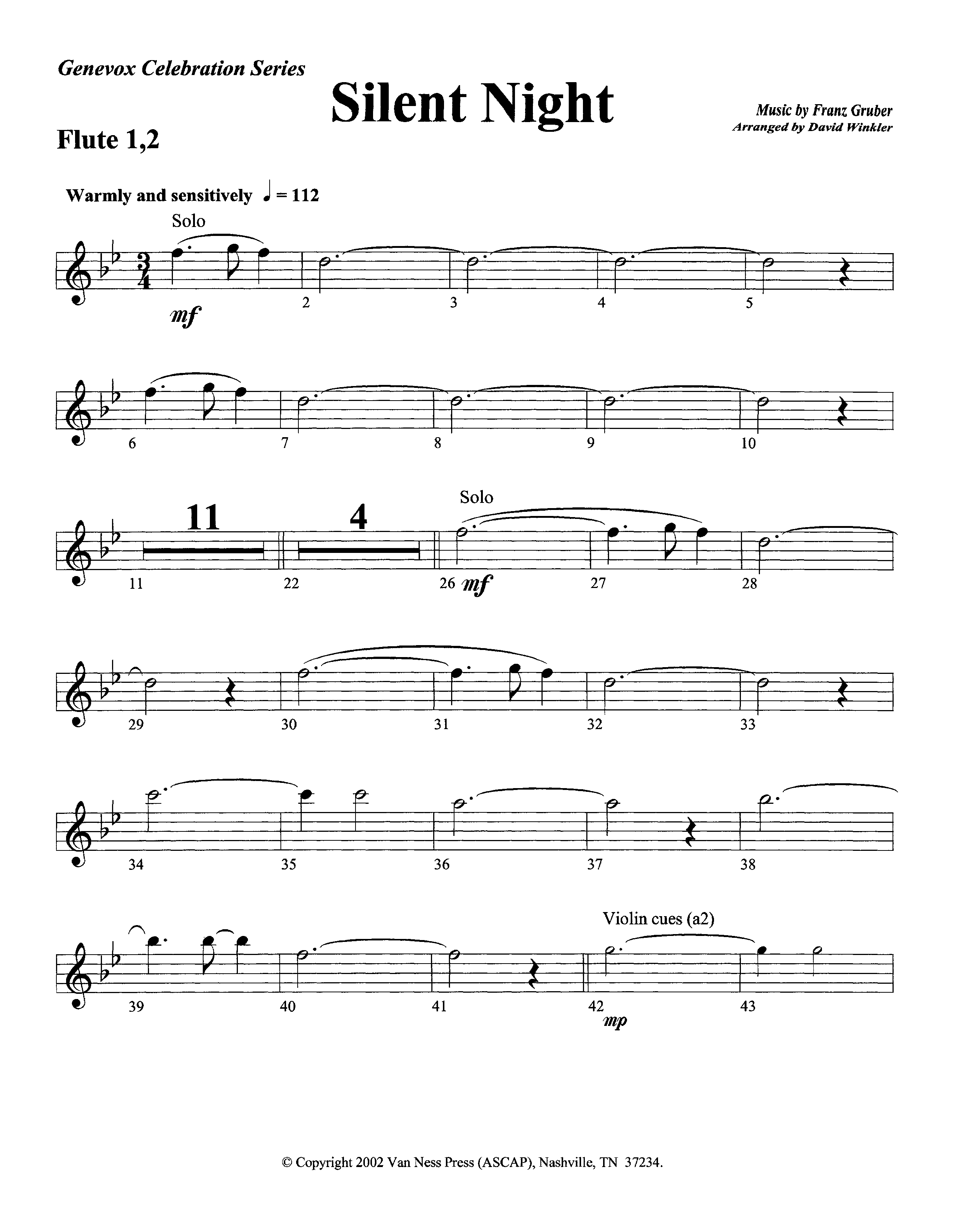 Silent Night (Instrumental) Flute 1/2 (Lifeway Worship / Arr. David Winkler)