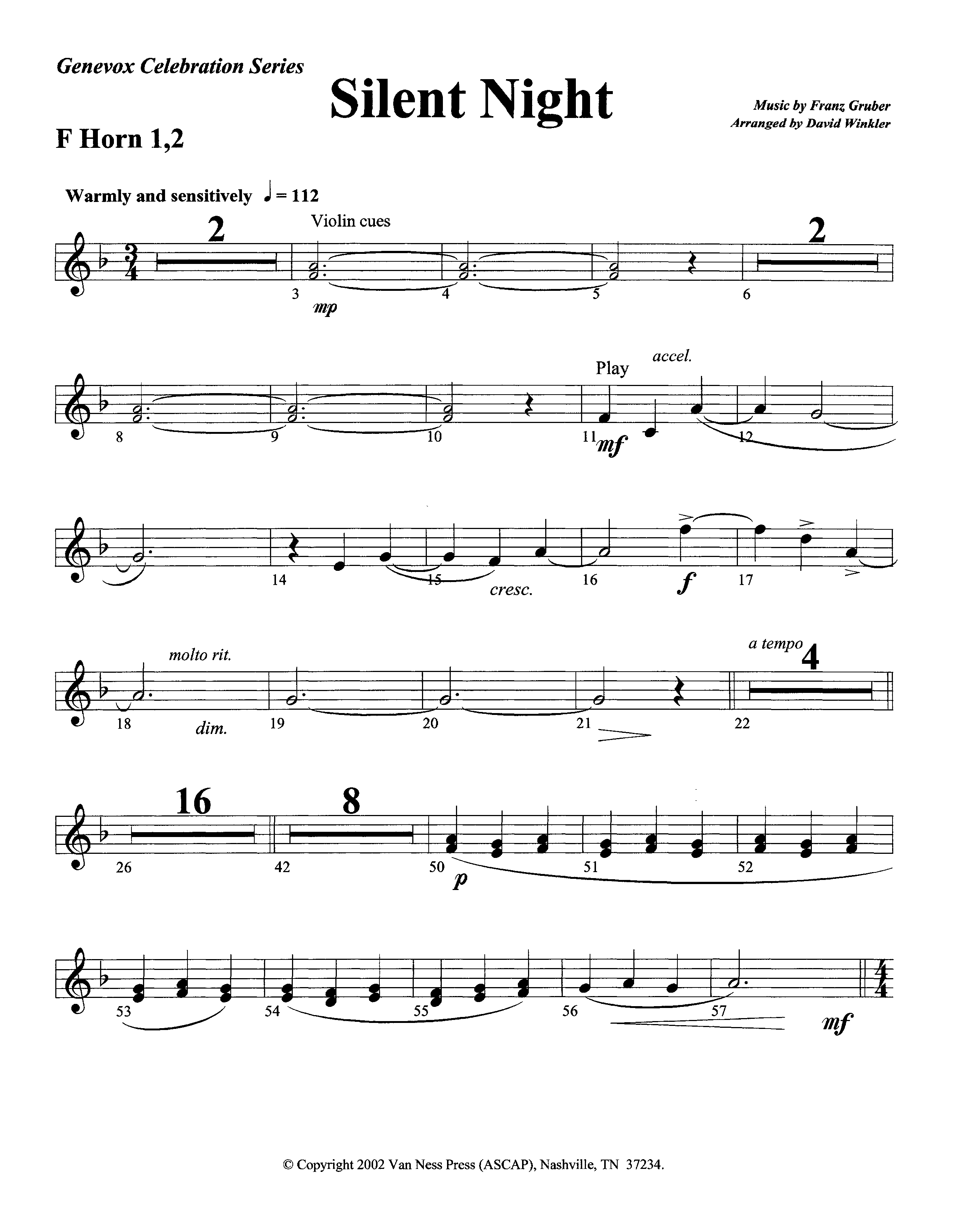 Silent Night (Instrumental) French Horn 1/2 (Lifeway Worship / Arr. David Winkler)