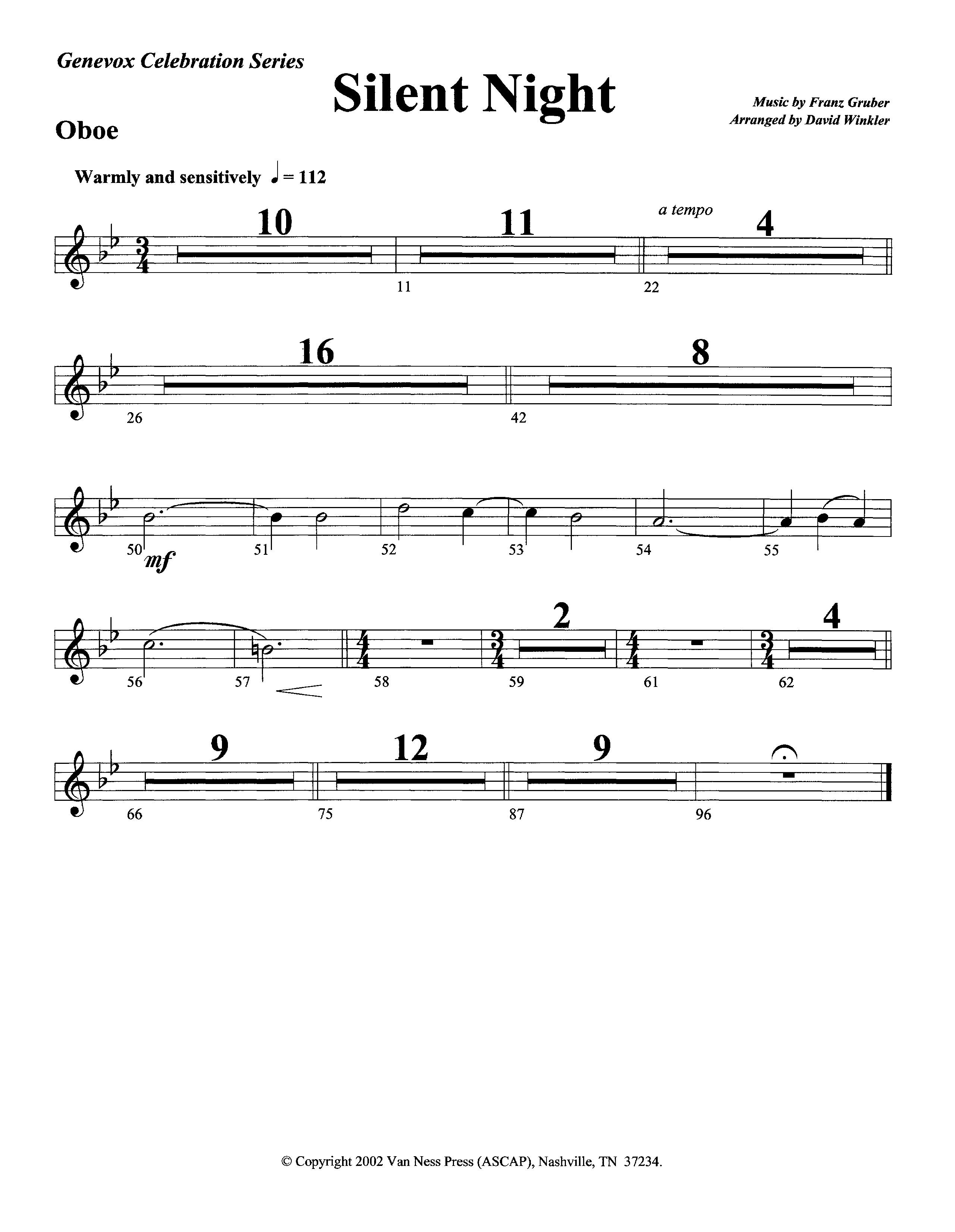 Silent Night (Instrumental) Oboe (Lifeway Worship / Arr. David Winkler)