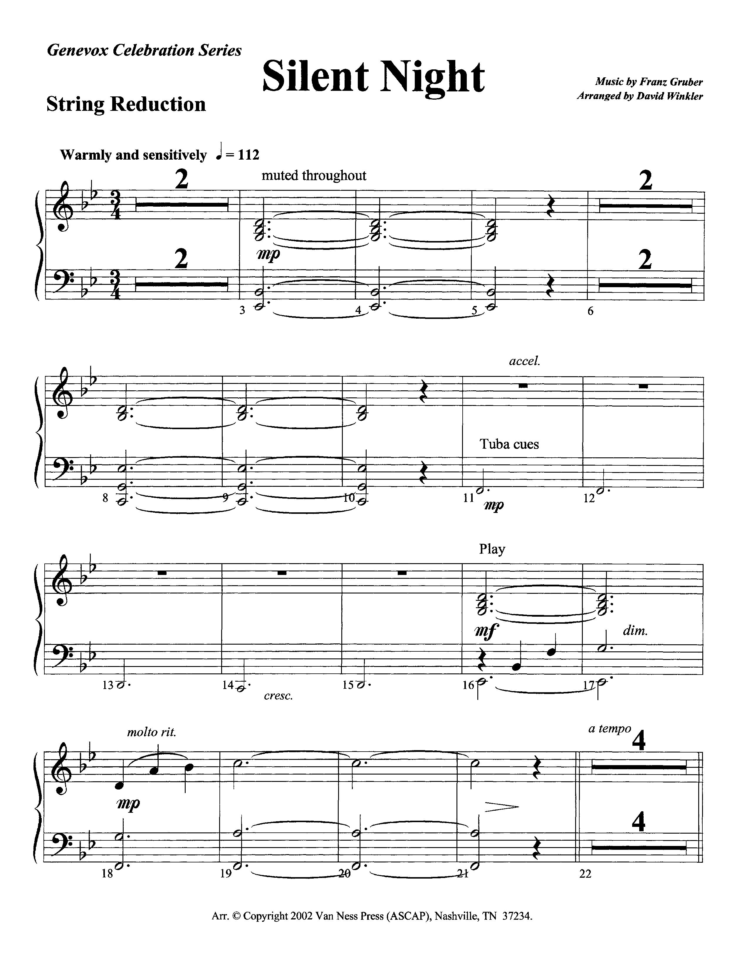 Silent Night (Instrumental) String Reduction (Lifeway Worship / Arr. David Winkler)