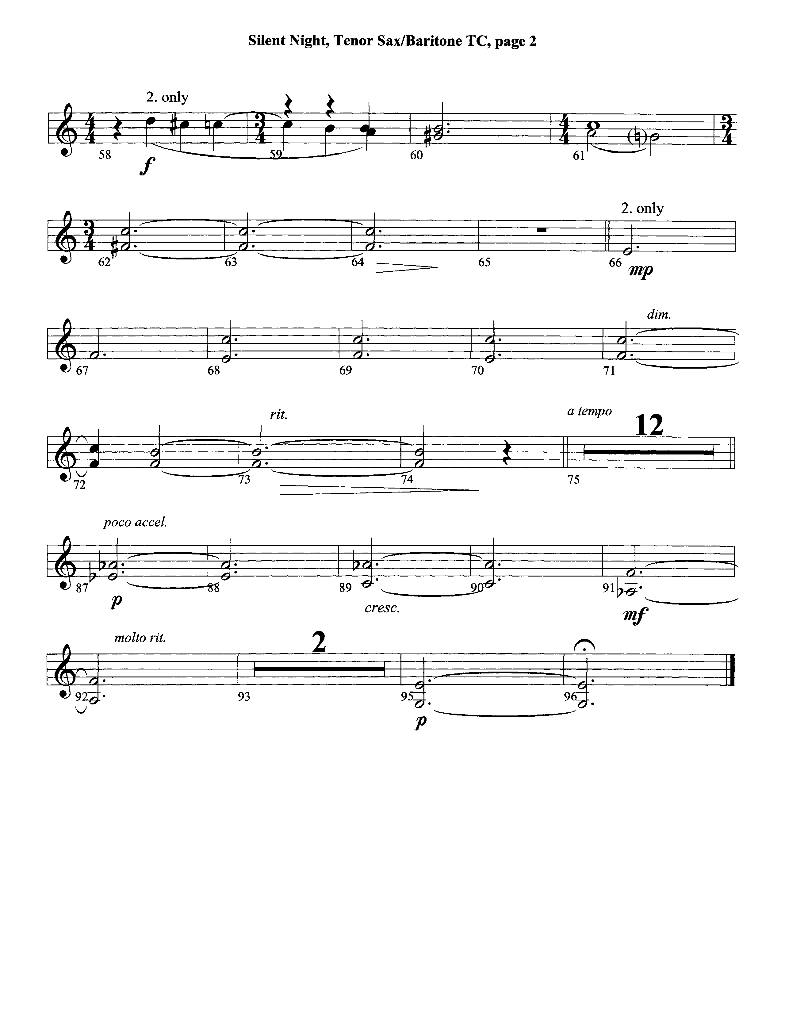 Silent Night (Instrumental) Tenor Sax/Baritone T.C. (Lifeway Worship / Arr. David Winkler)