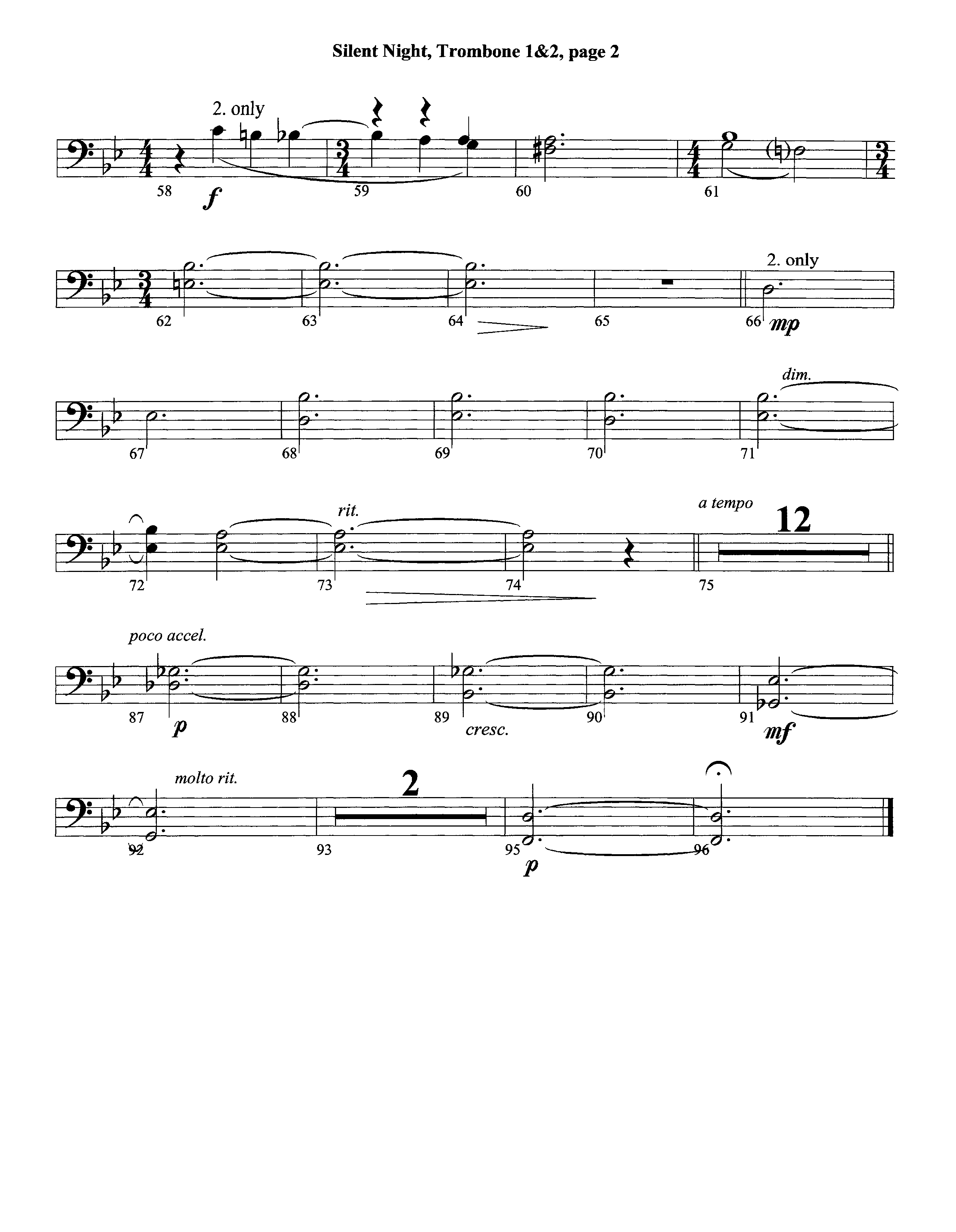 Silent Night (Instrumental) Trombone 1/2 (Lifeway Worship / Arr. David Winkler)