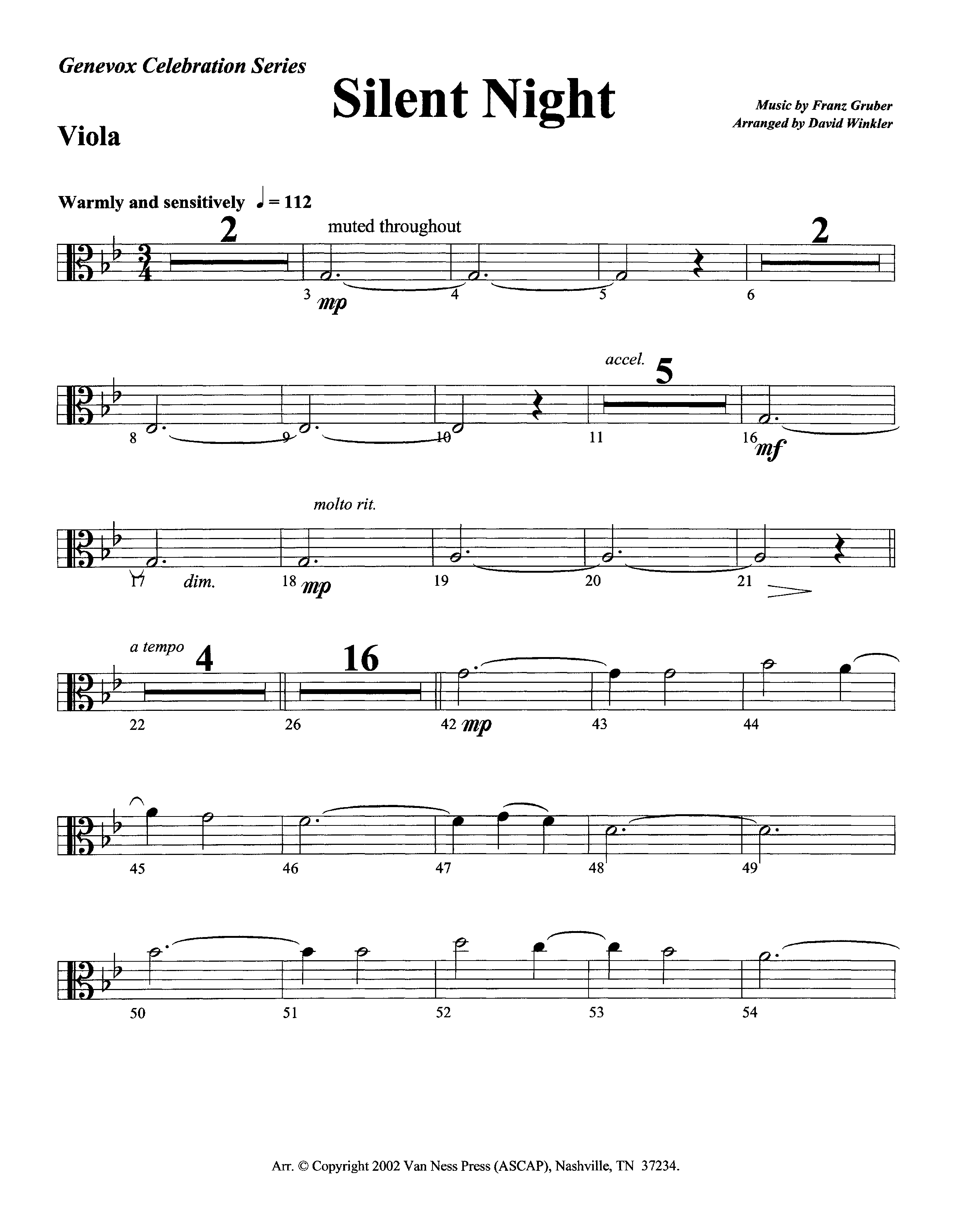 Silent Night (Instrumental) Viola (Lifeway Worship / Arr. David Winkler)