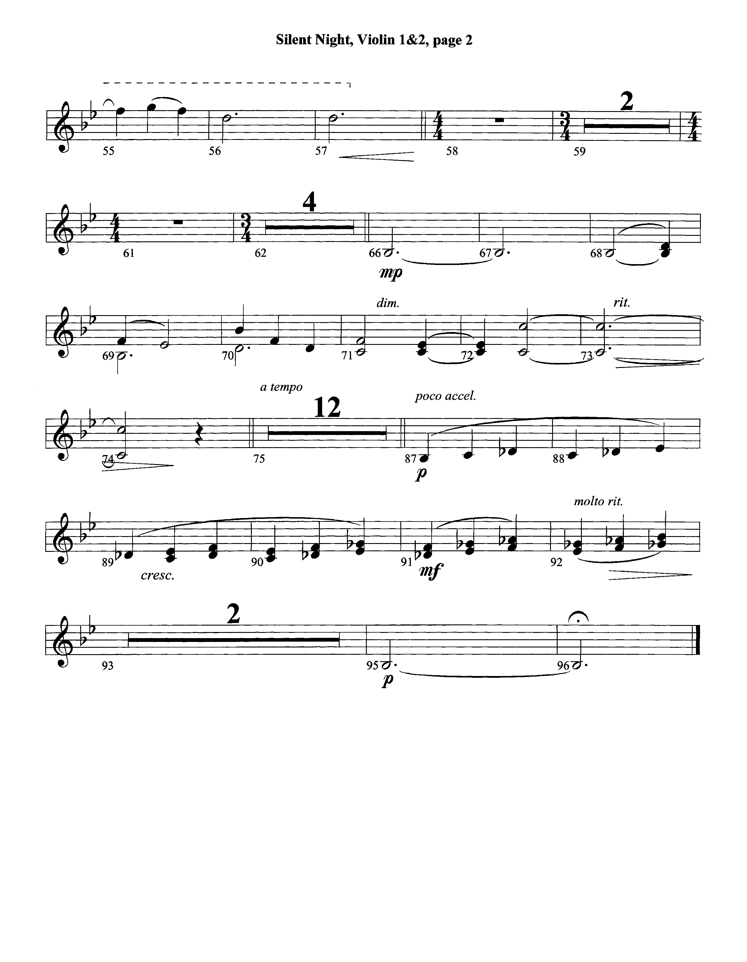 Silent Night (Instrumental) Violin 1/2 (Lifeway Worship / Arr. David Winkler)