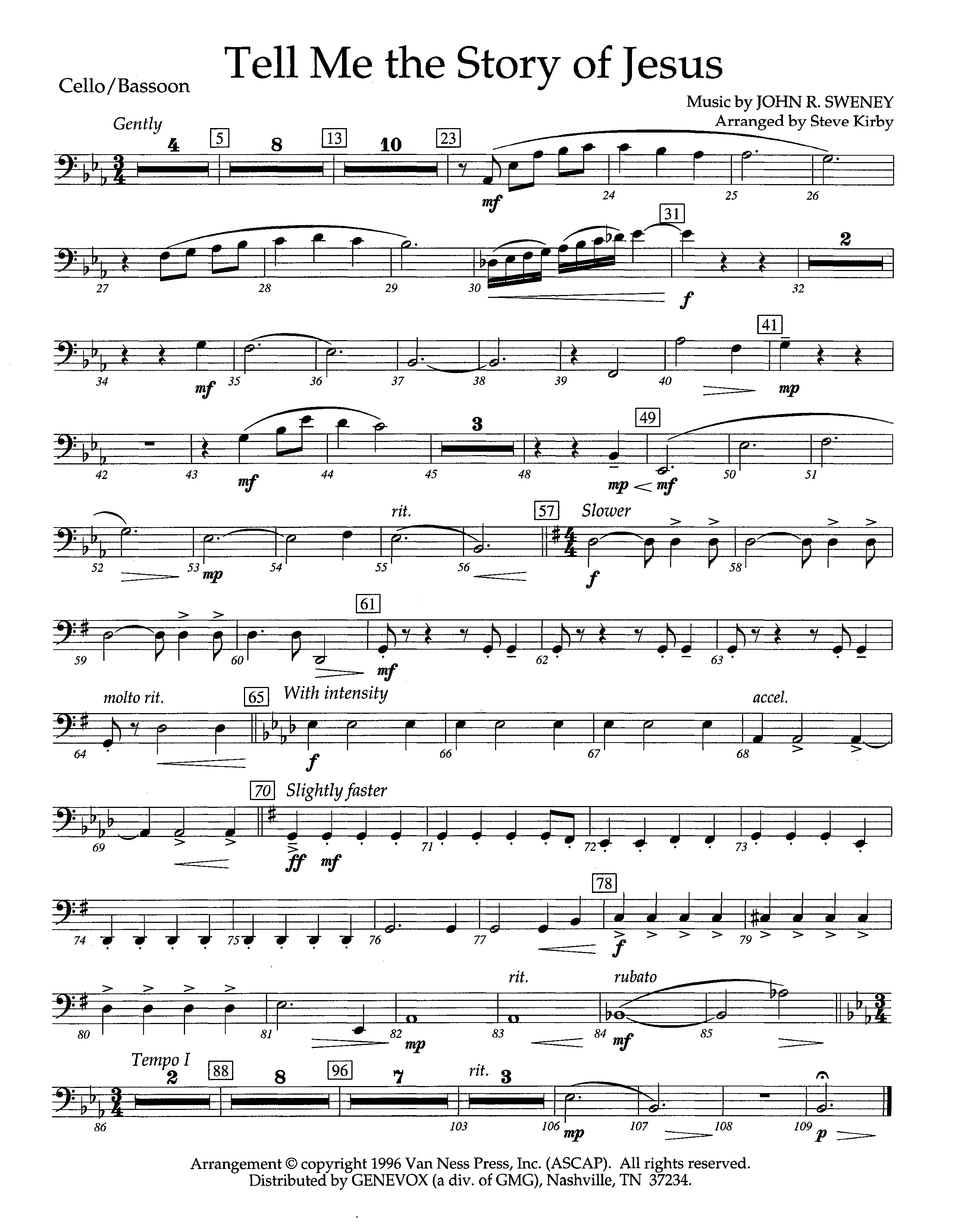 Tell Me The Story Of Jesus (Instrumental) Cello (Lifeway Worship / Arr. Steve Kirby)