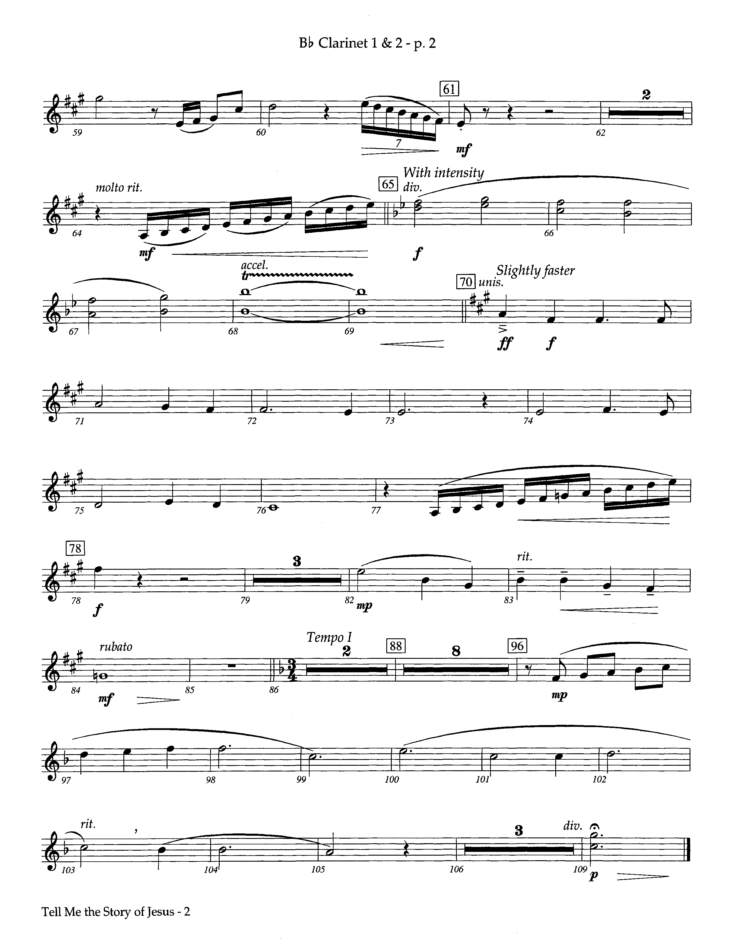 Tell Me The Story Of Jesus (Instrumental) Clarinet 1/2 (Lifeway Worship / Arr. Steve Kirby)