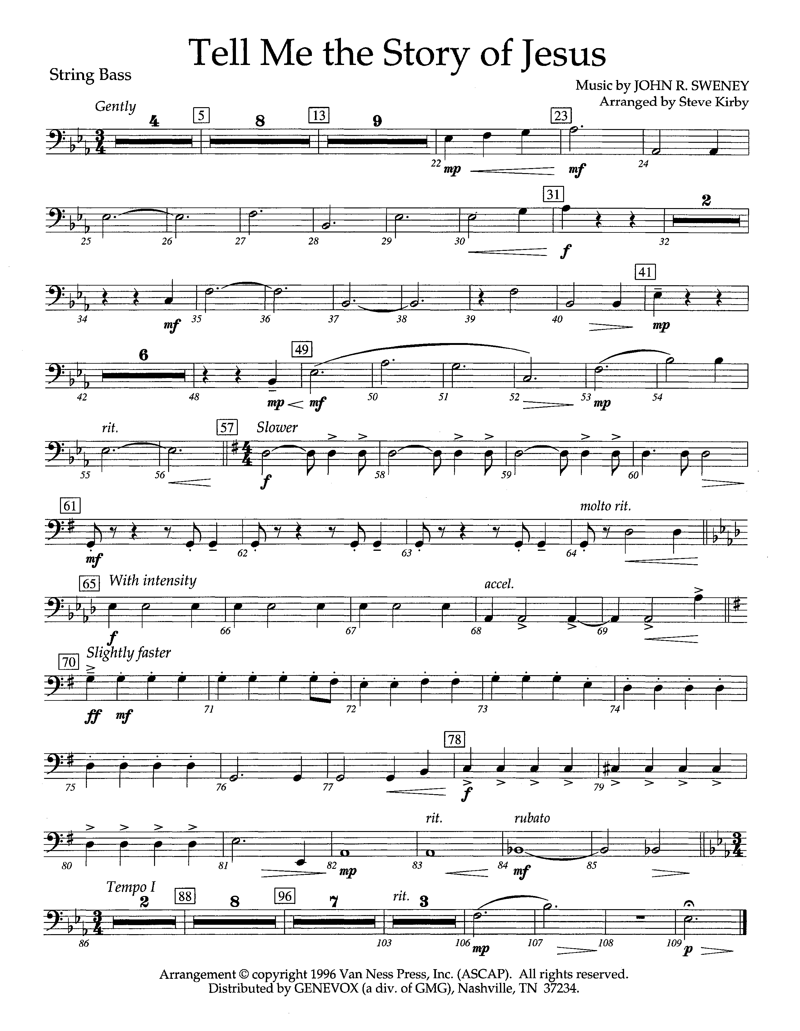 Tell Me The Story Of Jesus (Instrumental) Double Bass (Lifeway Worship / Arr. Steve Kirby)