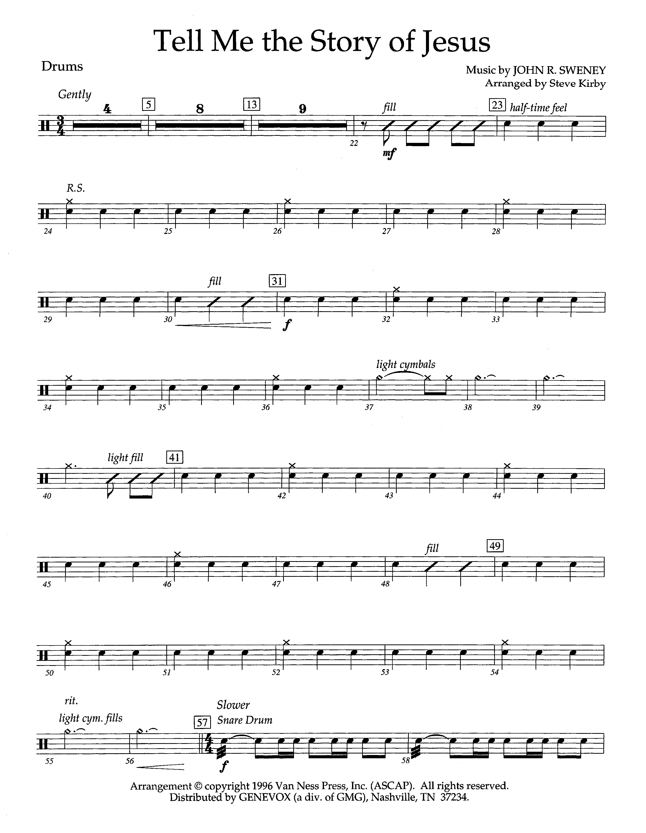 Tell Me The Story Of Jesus (Instrumental) Drum Set (Lifeway Worship / Arr. Steve Kirby)