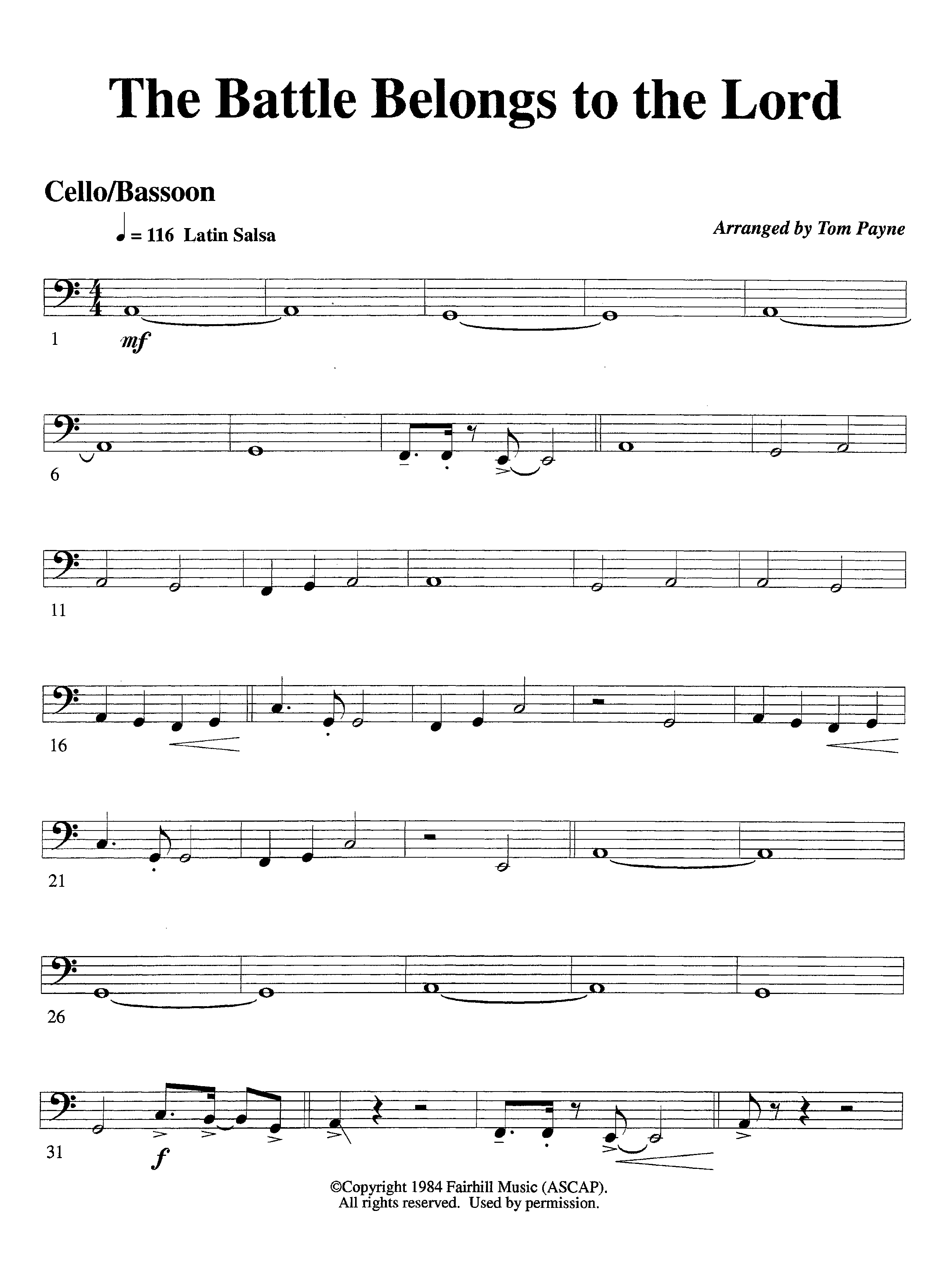 The Battle Belongs To The Lord (Instrumental) Cello (Lifeway Worship / Arr. Tom Payne)
