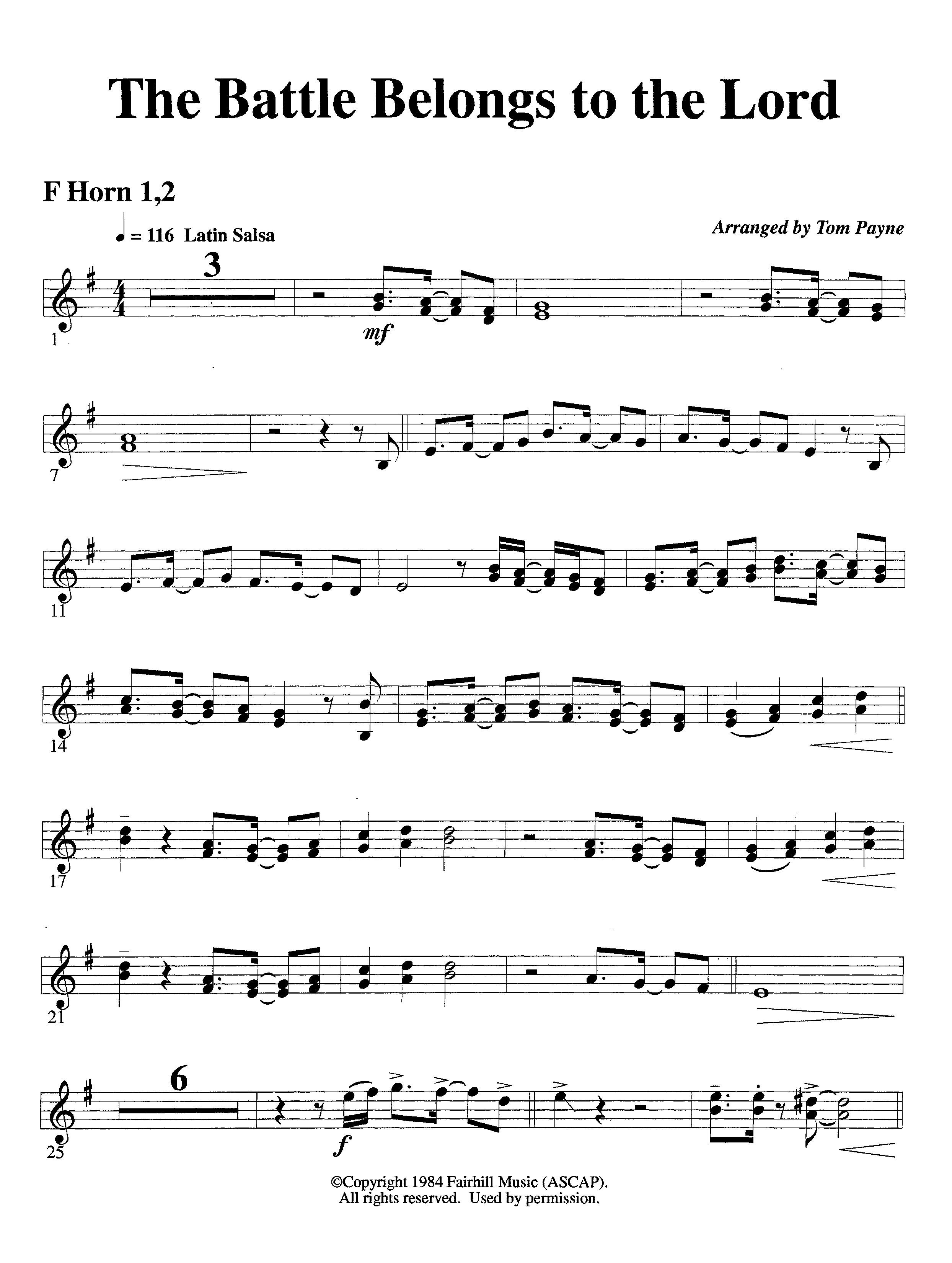 The Battle Belongs To The Lord (Instrumental) French Horn 1/2 (Lifeway Worship / Arr. Tom Payne)