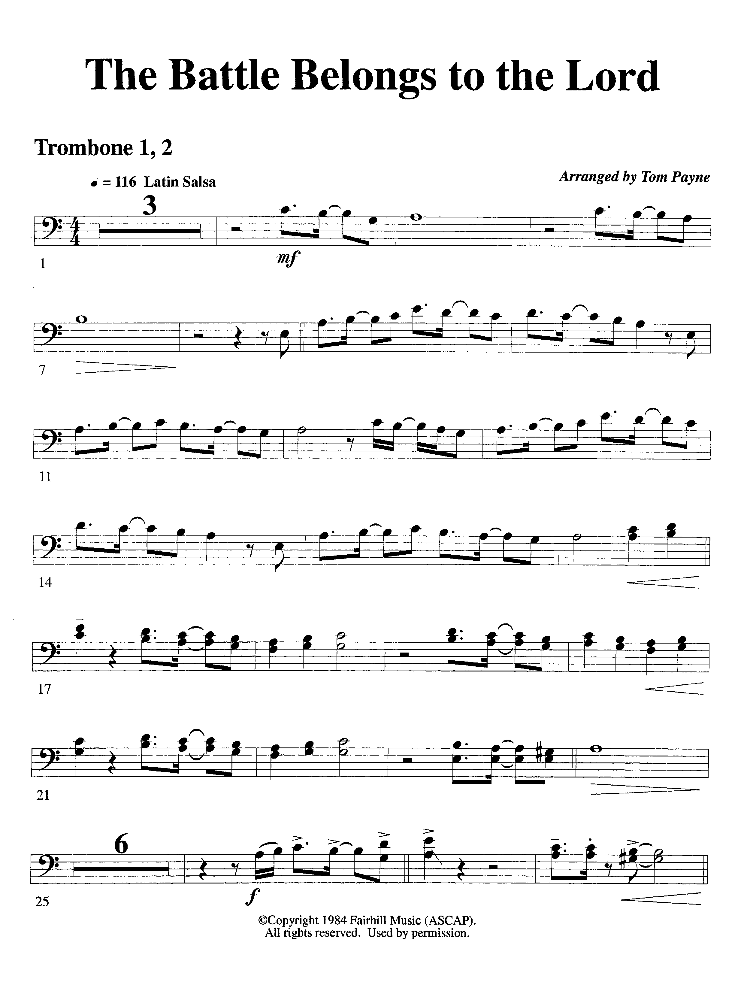 The Battle Belongs To The Lord (Instrumental) Trombone 1/2 (Lifeway Worship / Arr. Tom Payne)