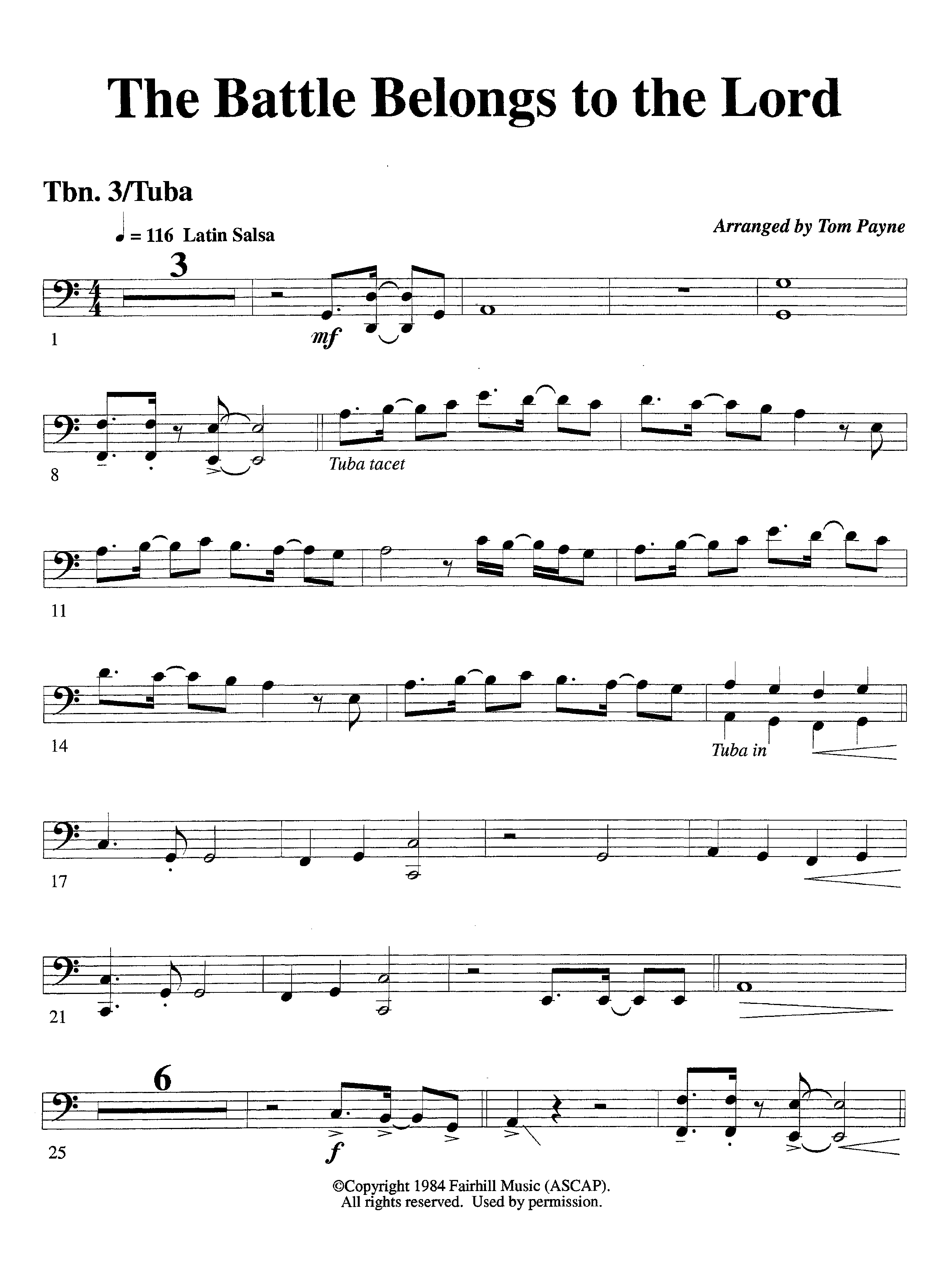 The Battle Belongs To The Lord (Instrumental) Trombone 3/Tuba (Lifeway Worship / Arr. Tom Payne)