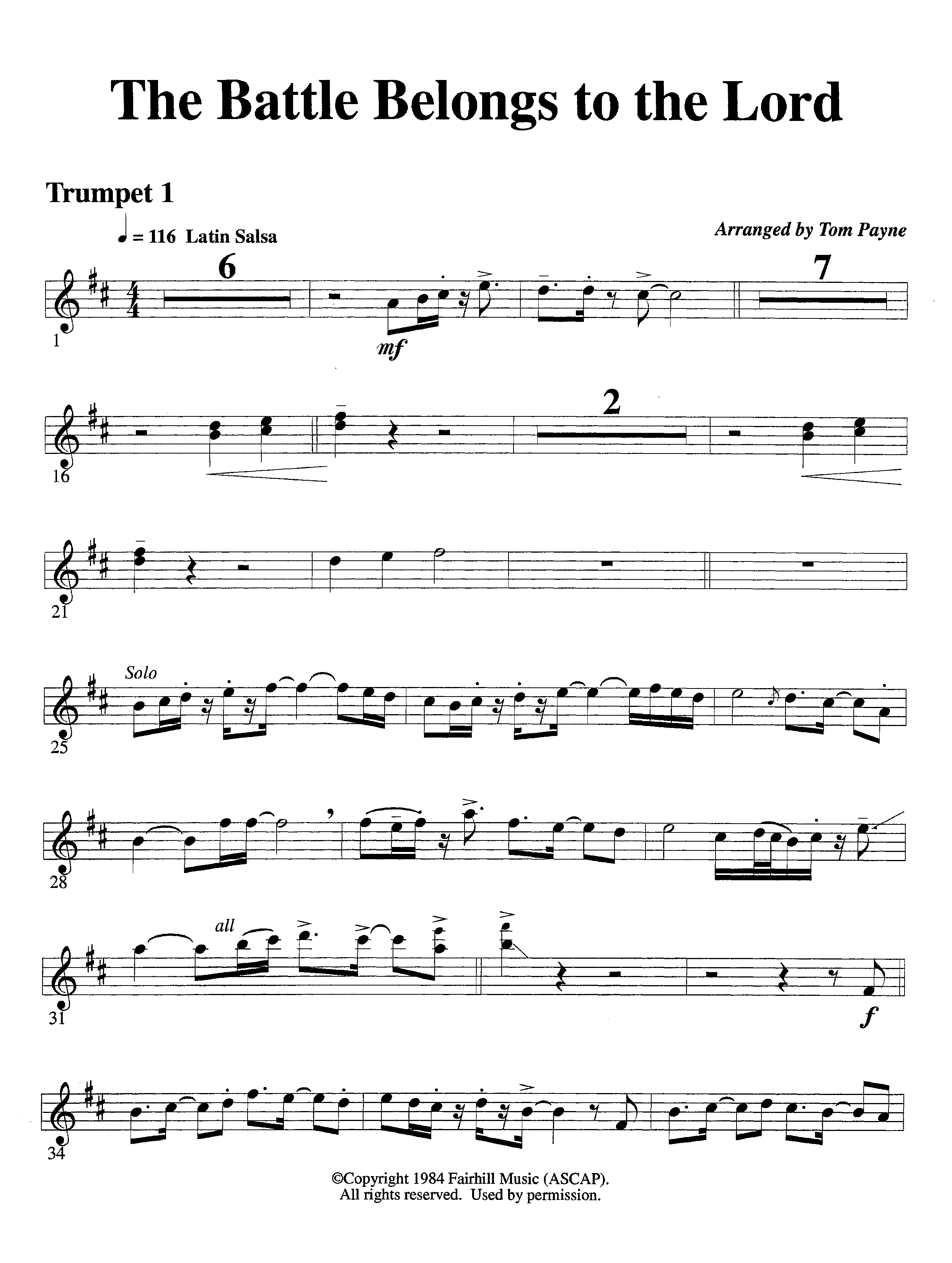 The Battle Belongs To The Lord (Instrumental) Trumpet 1 (Lifeway Worship / Arr. Tom Payne)