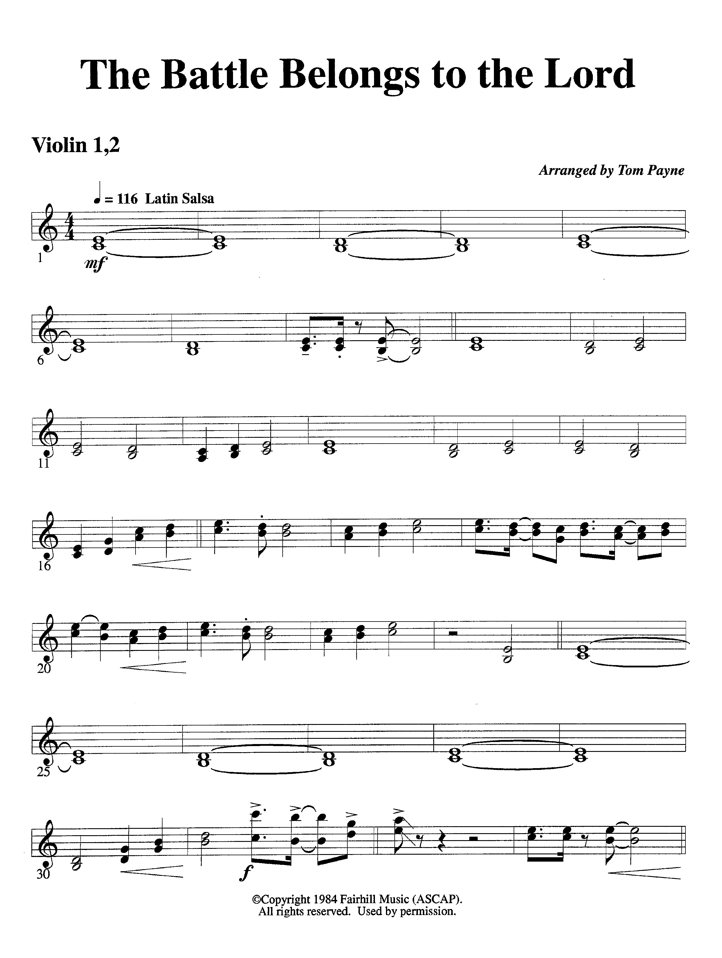 The Battle Belongs To The Lord (Instrumental) Violin 1/2 (Lifeway Worship / Arr. Tom Payne)