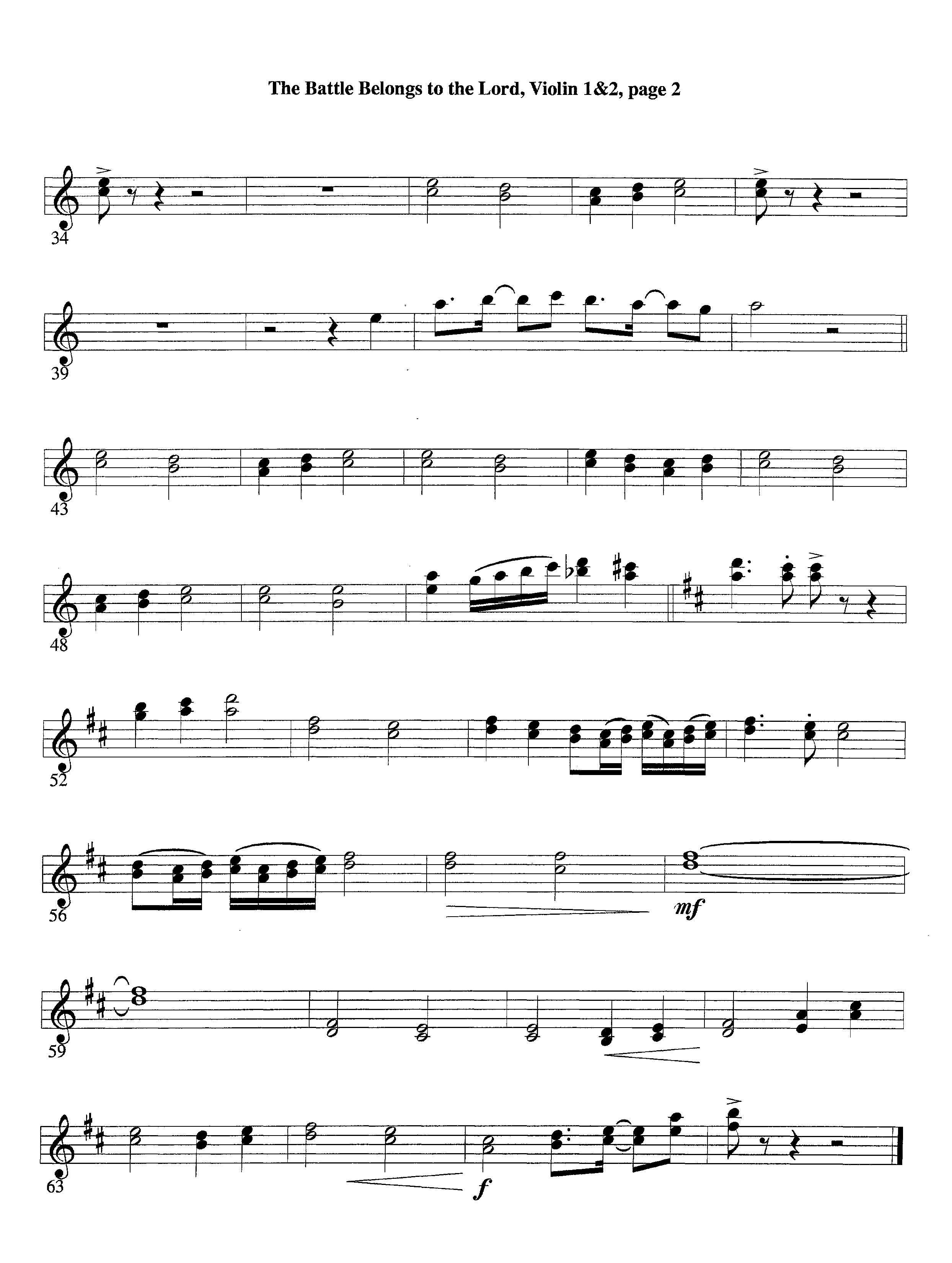 The Battle Belongs To The Lord (Instrumental) Violin 1/2 (Lifeway Worship / Arr. Tom Payne)