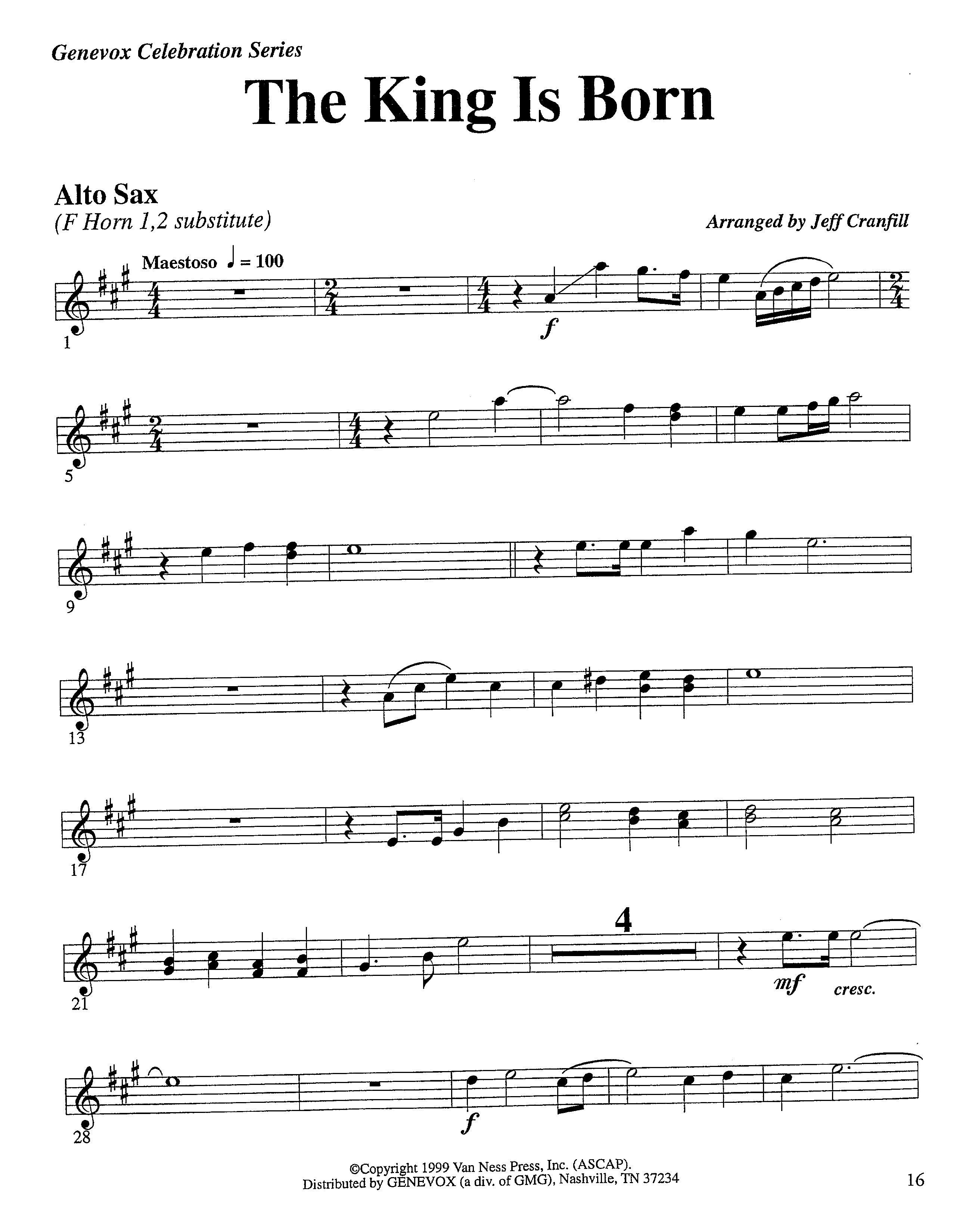 The King Is Born (Instrumental) Alto Sax (Lifeway Worship / Arr. Jeff Cranfill)
