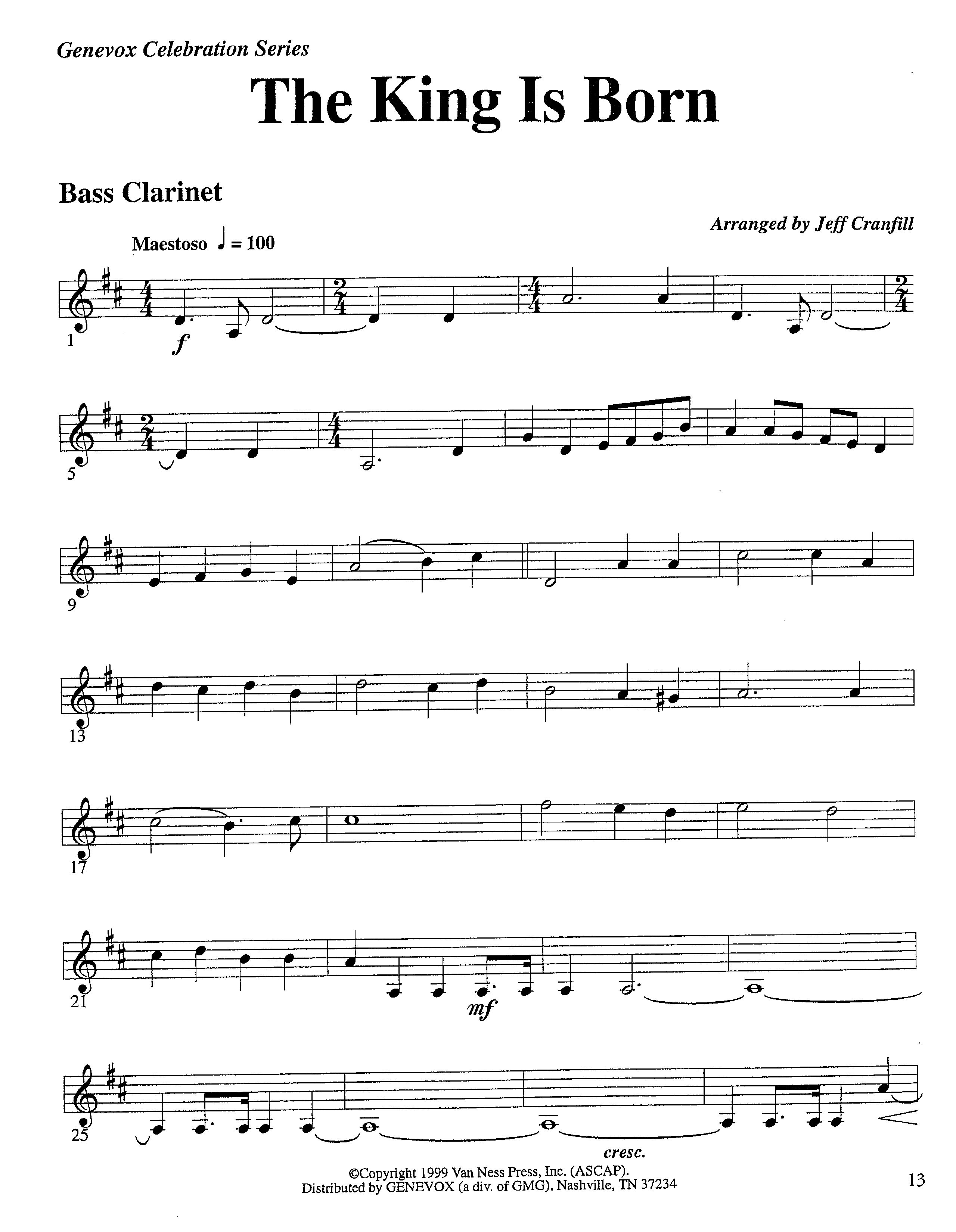 The King Is Born (Instrumental) Bass Clarinet (Lifeway Worship / Arr. Jeff Cranfill)