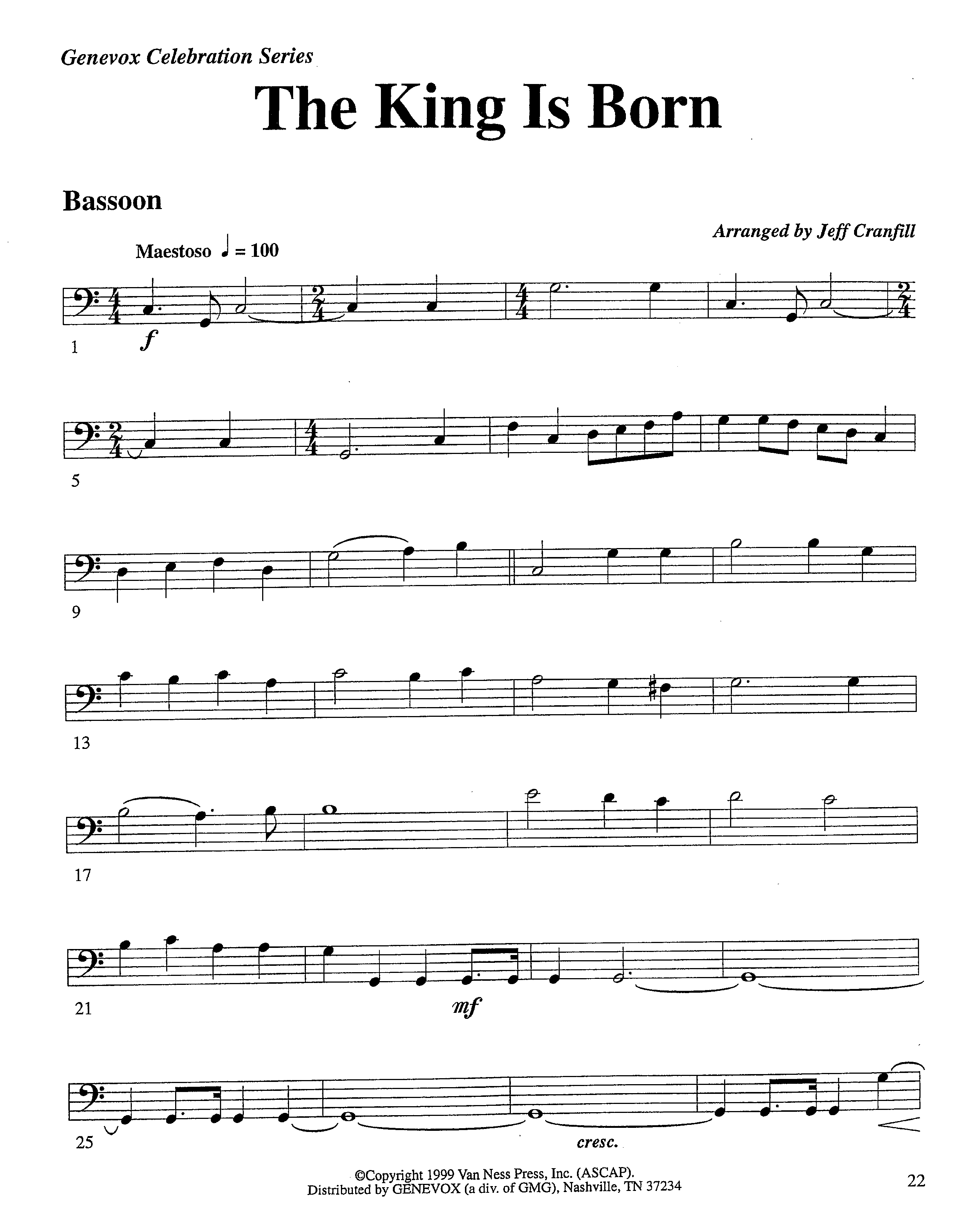 The King Is Born (Instrumental) Bassoon (Lifeway Worship / Arr. Jeff Cranfill)