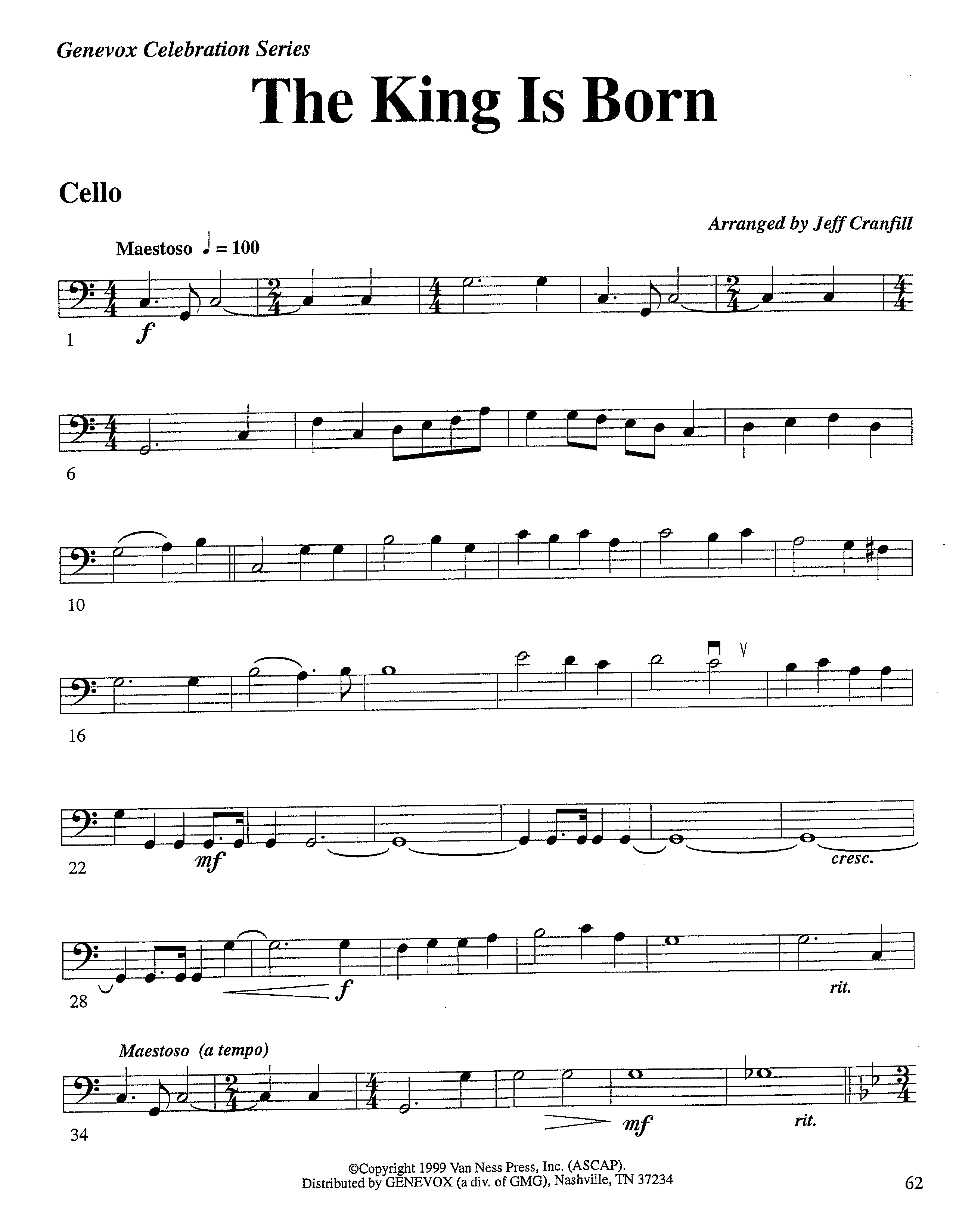 The King Is Born (Instrumental) Cello (Lifeway Worship / Arr. Jeff Cranfill)