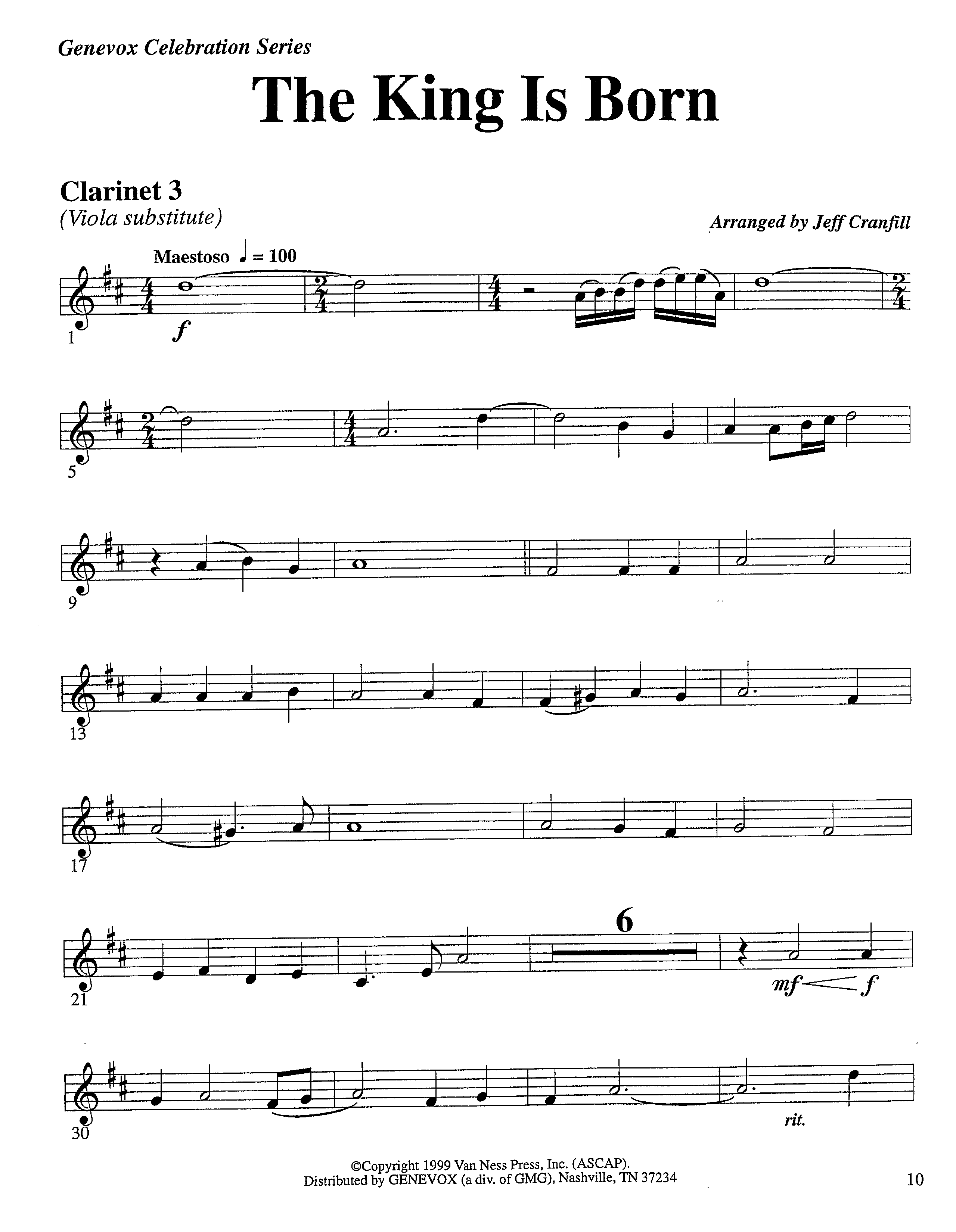 The King Is Born (Instrumental) Clarinet 3 (Lifeway Worship / Arr. Jeff Cranfill)