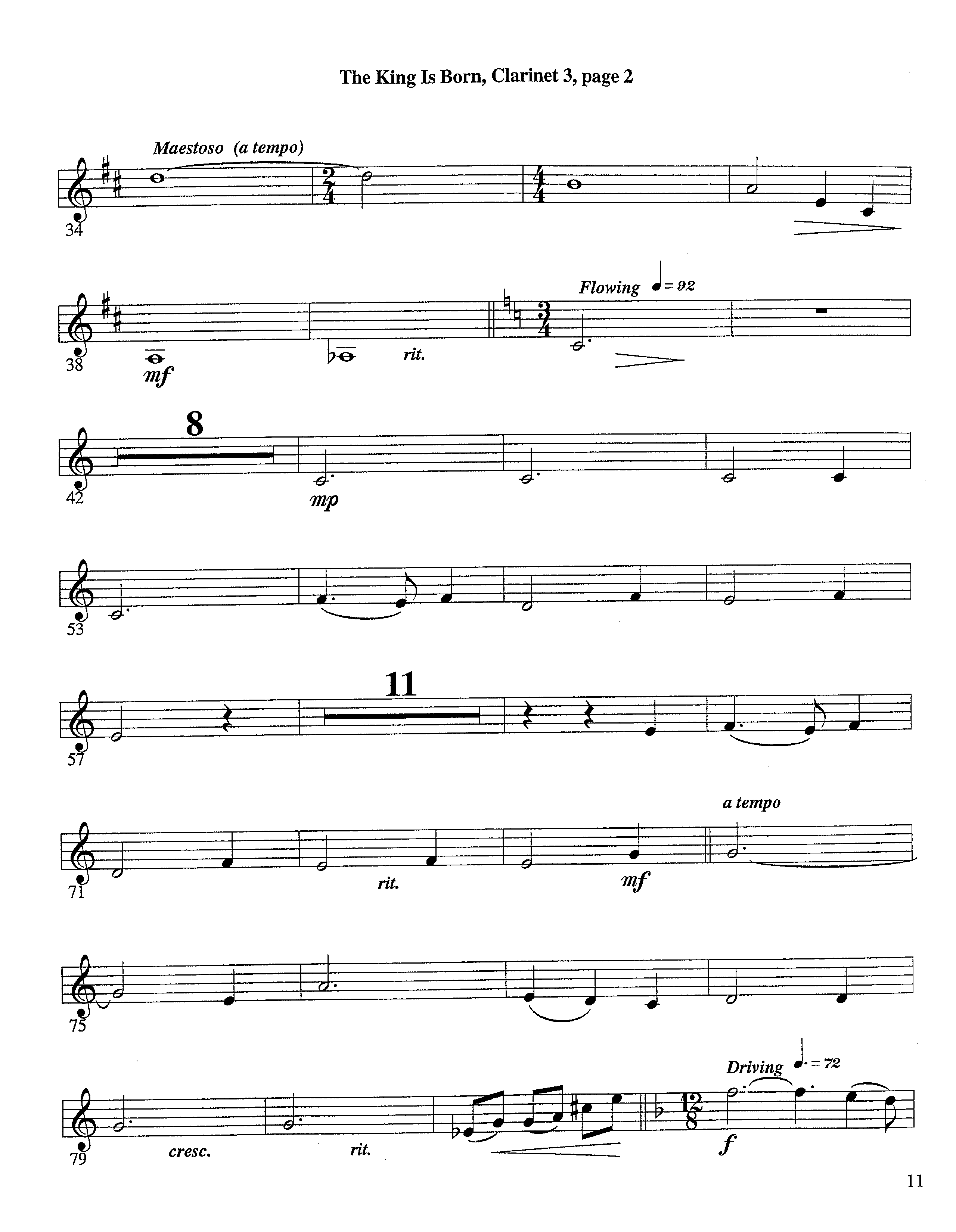 The King Is Born (Instrumental) Clarinet 3 (Lifeway Worship / Arr. Jeff Cranfill)