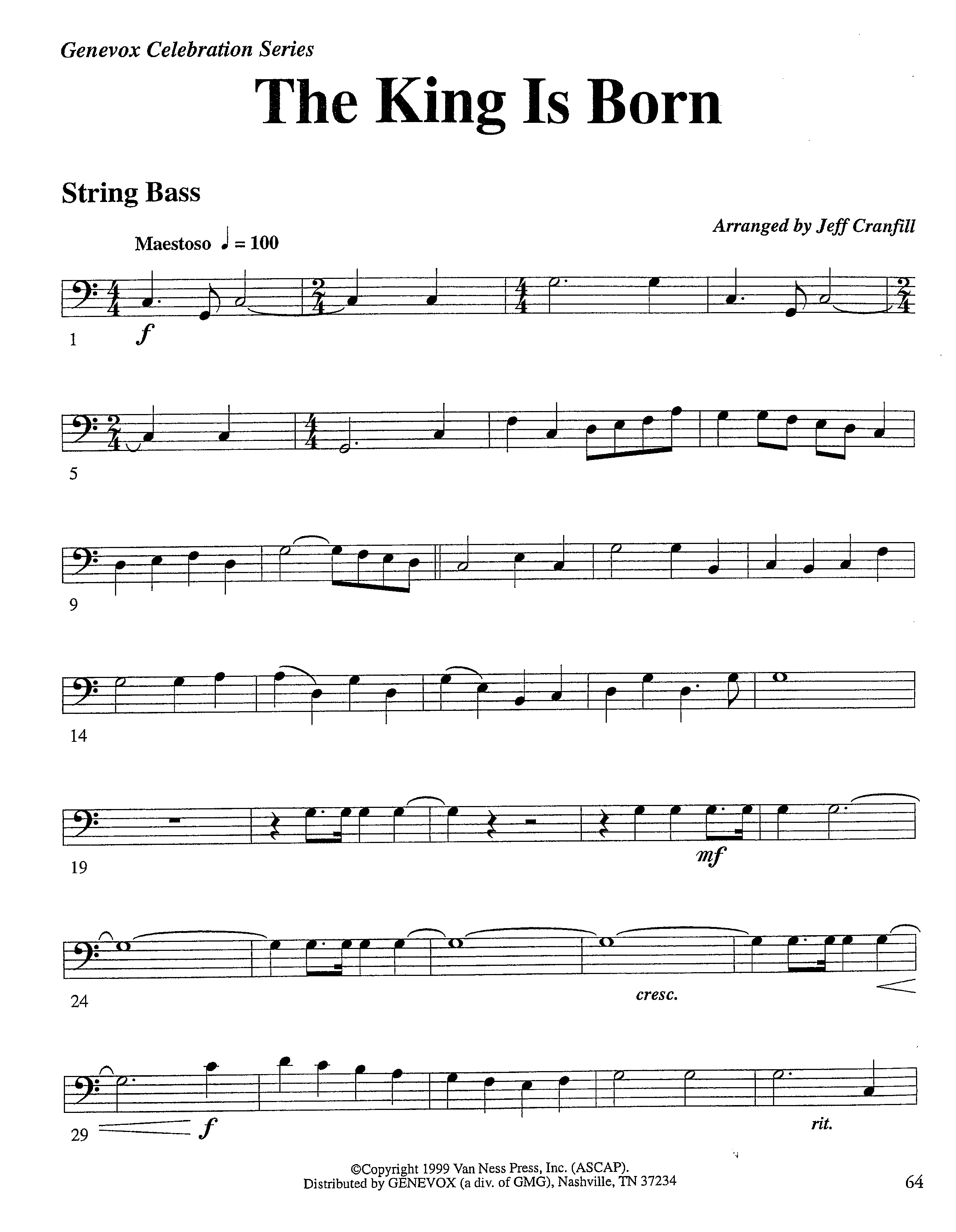 The King Is Born (Instrumental) Double Bass (Lifeway Worship / Arr. Jeff Cranfill)