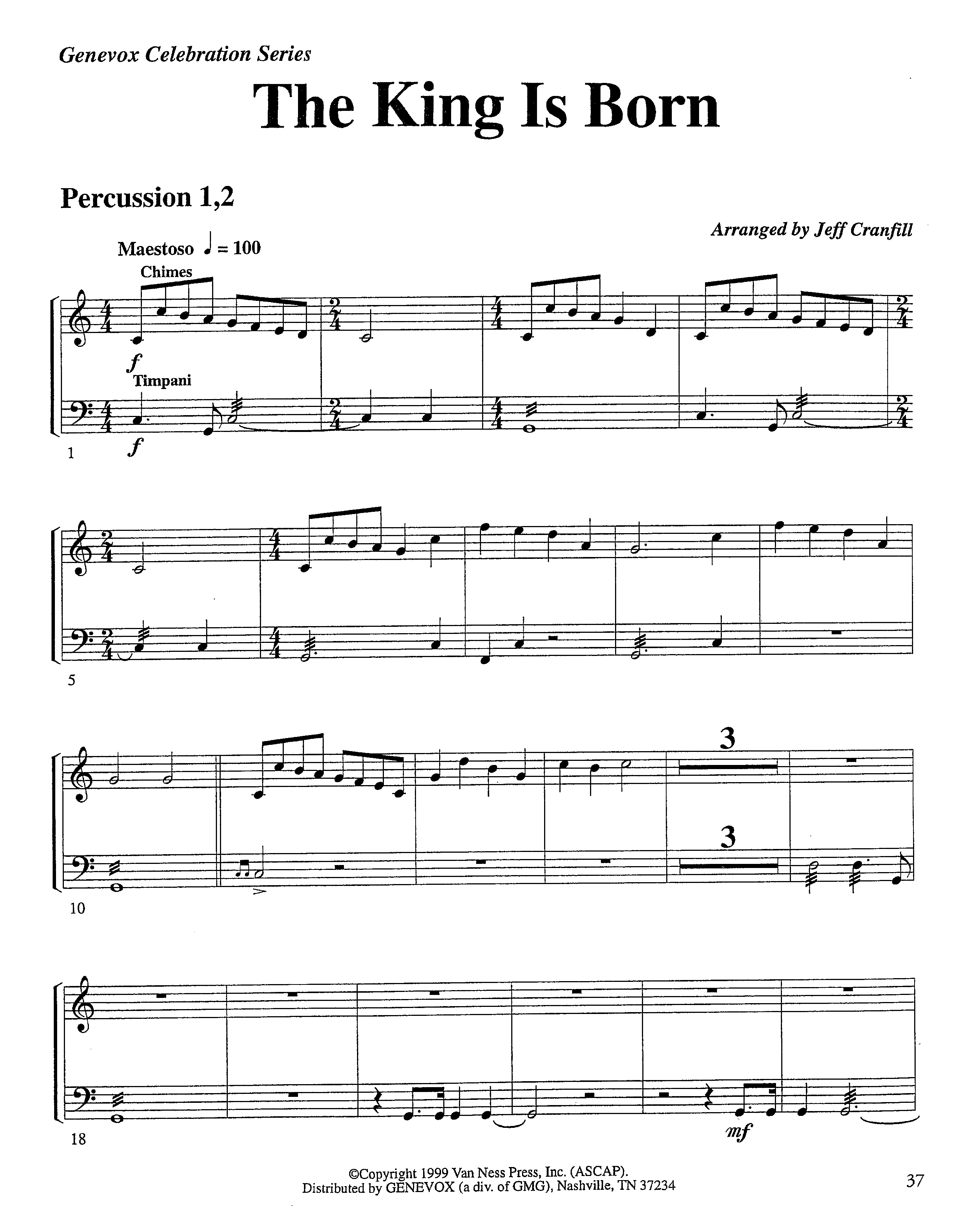 The King Is Born (Instrumental) Percussion 1/2 (Lifeway Worship / Arr. Jeff Cranfill)