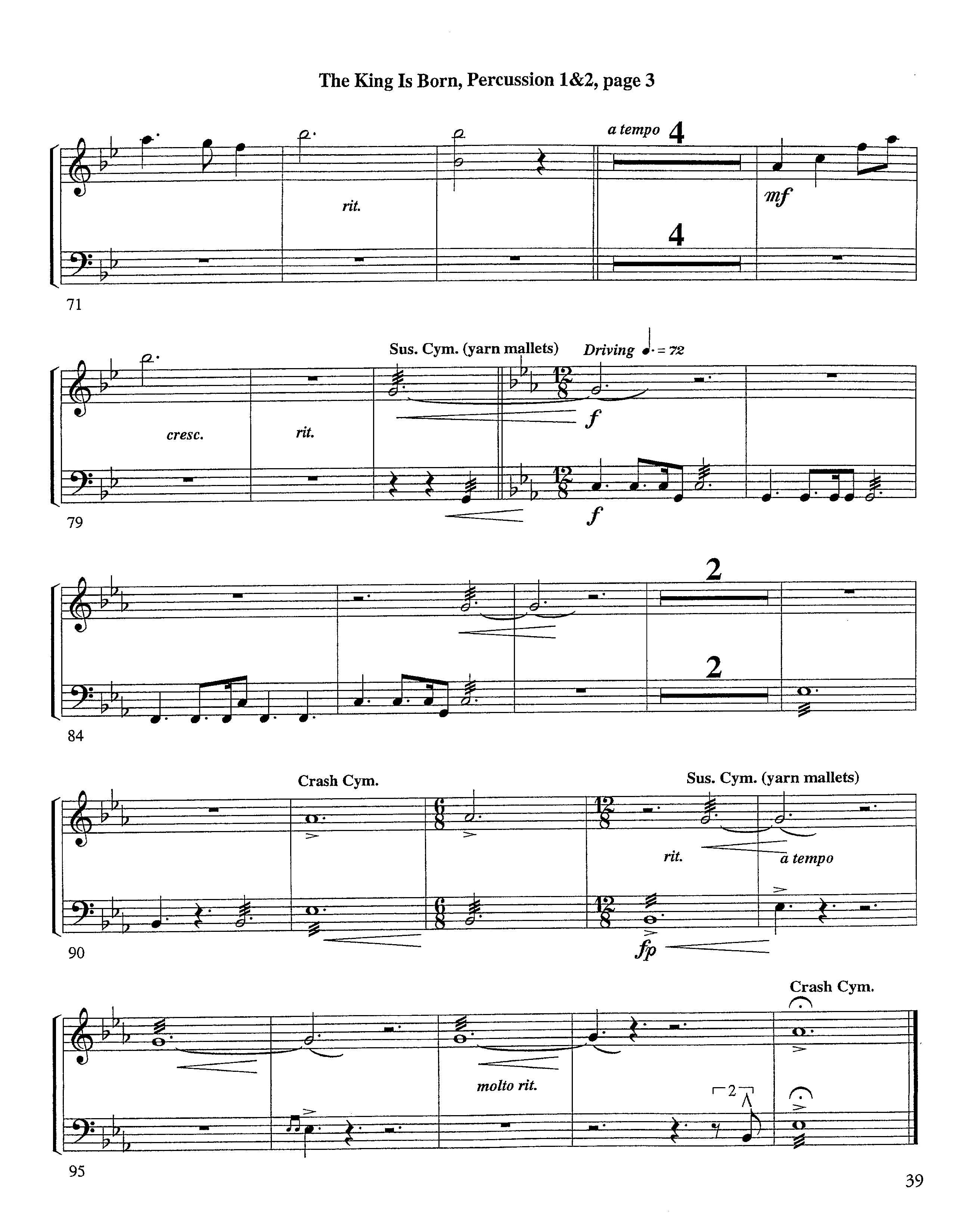 The King Is Born (Instrumental) Percussion 1/2 (Lifeway Worship / Arr. Jeff Cranfill)