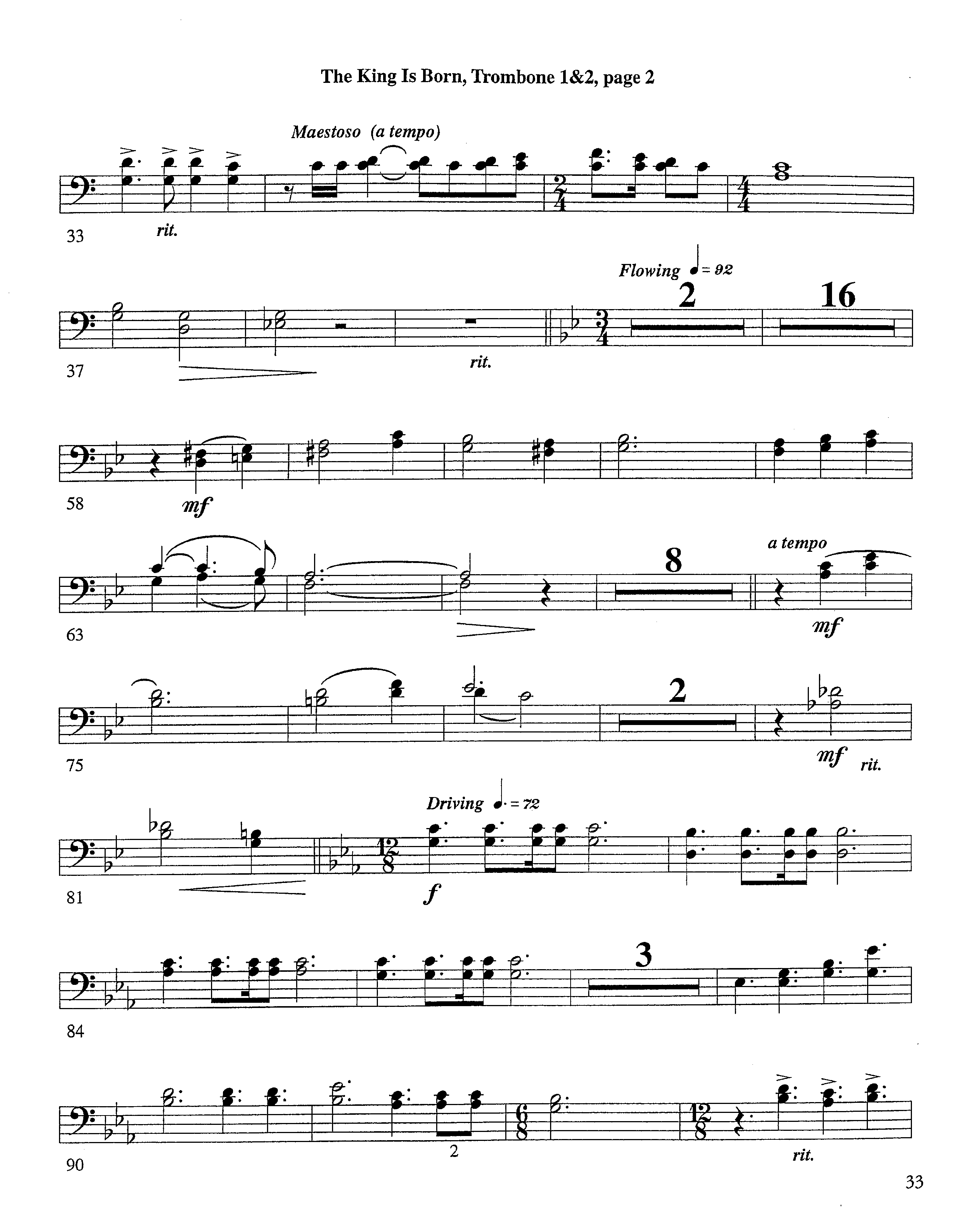 The King Is Born (Instrumental) Trombone 1/2 (Lifeway Worship / Arr. Jeff Cranfill)