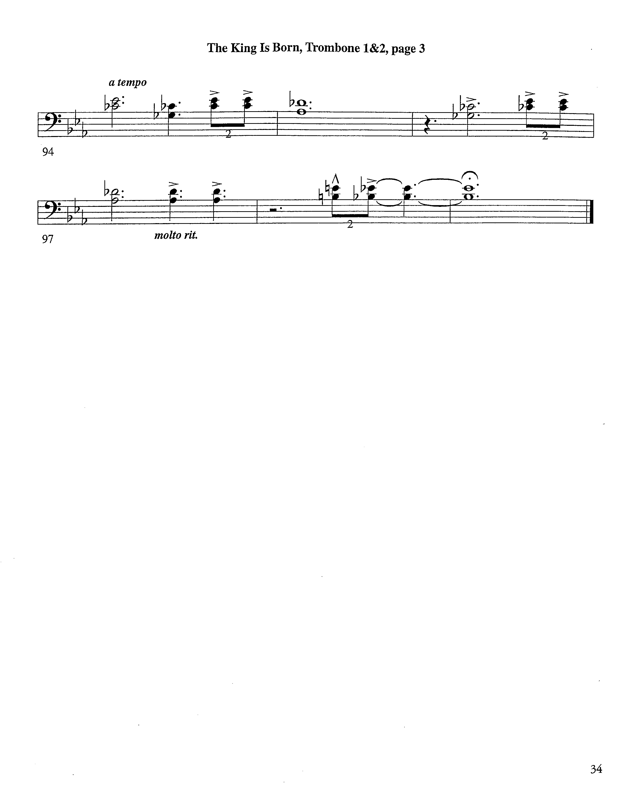 The King Is Born (Instrumental) Trombone 1/2 (Lifeway Worship / Arr. Jeff Cranfill)