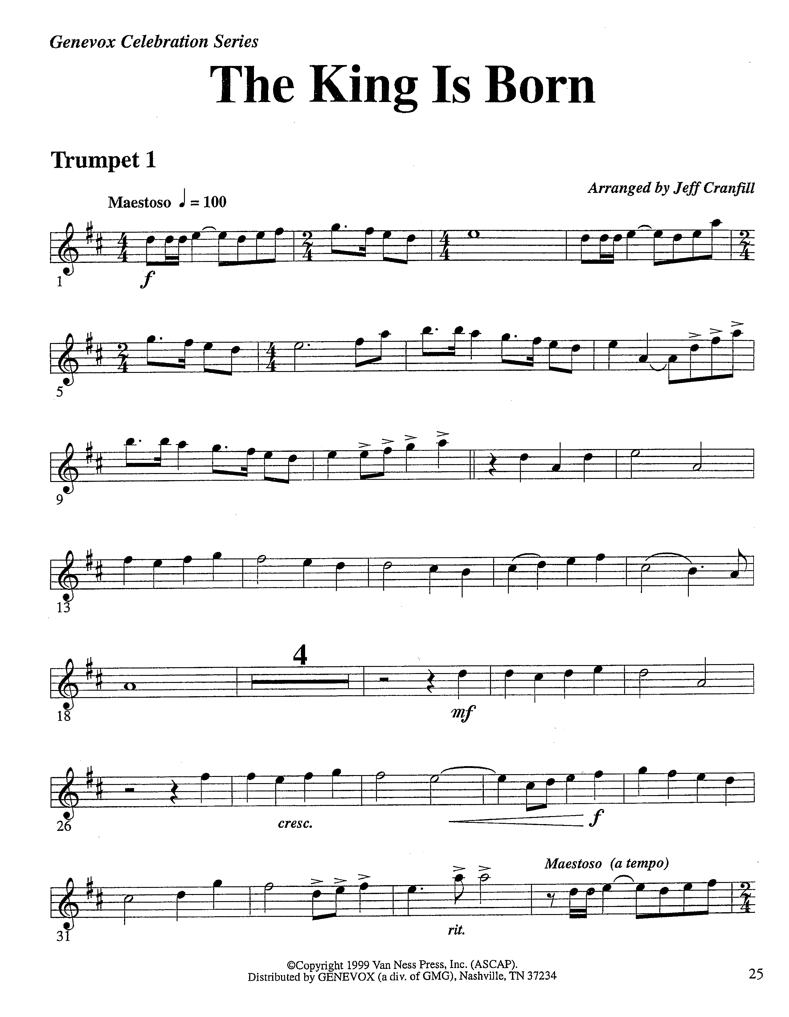 The King Is Born (Instrumental) Trumpet 1 (Lifeway Worship / Arr. Jeff Cranfill)