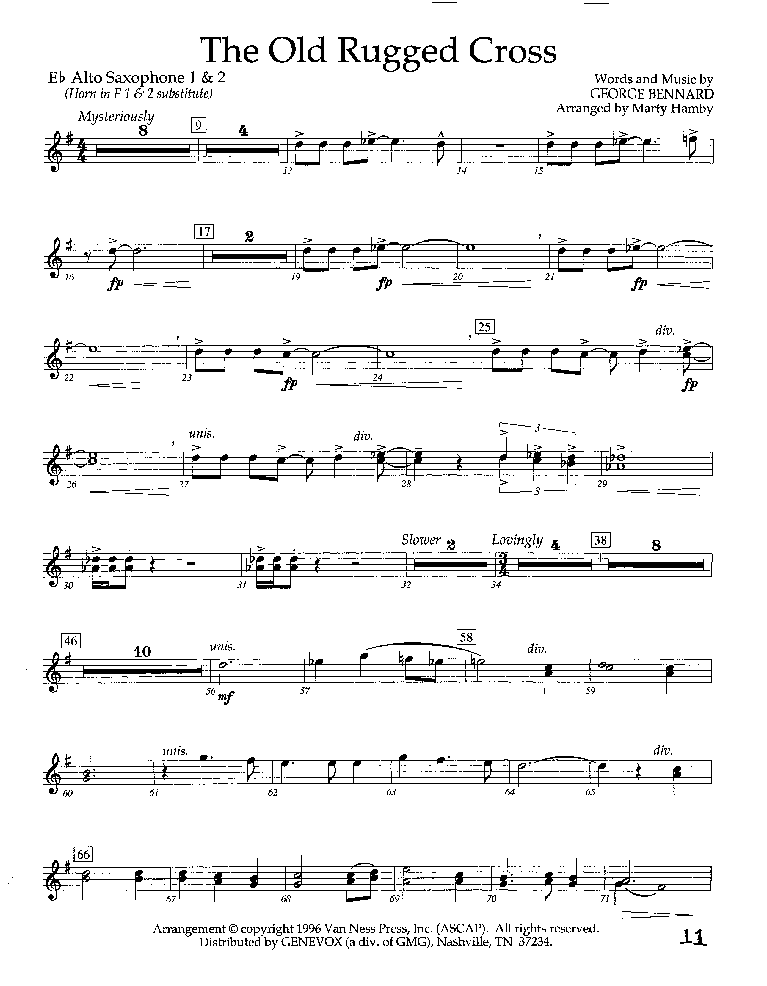 The Old Rugged Cross (Instrumental) Alto Sax 1/2 (Lifeway Worship / Arr. Marty Hamby)