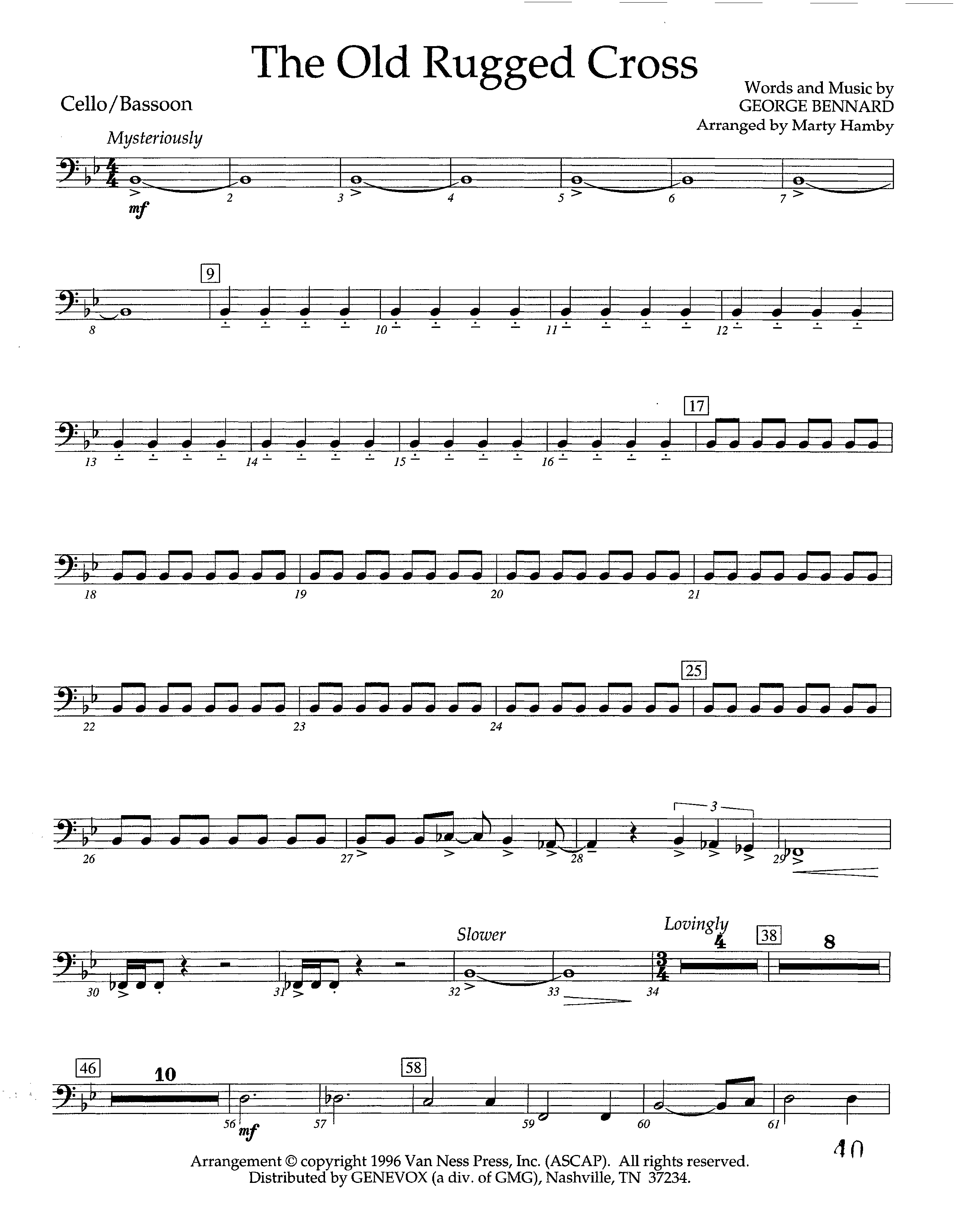 The Old Rugged Cross (Instrumental) Cello (Lifeway Worship / Arr. Marty Hamby)