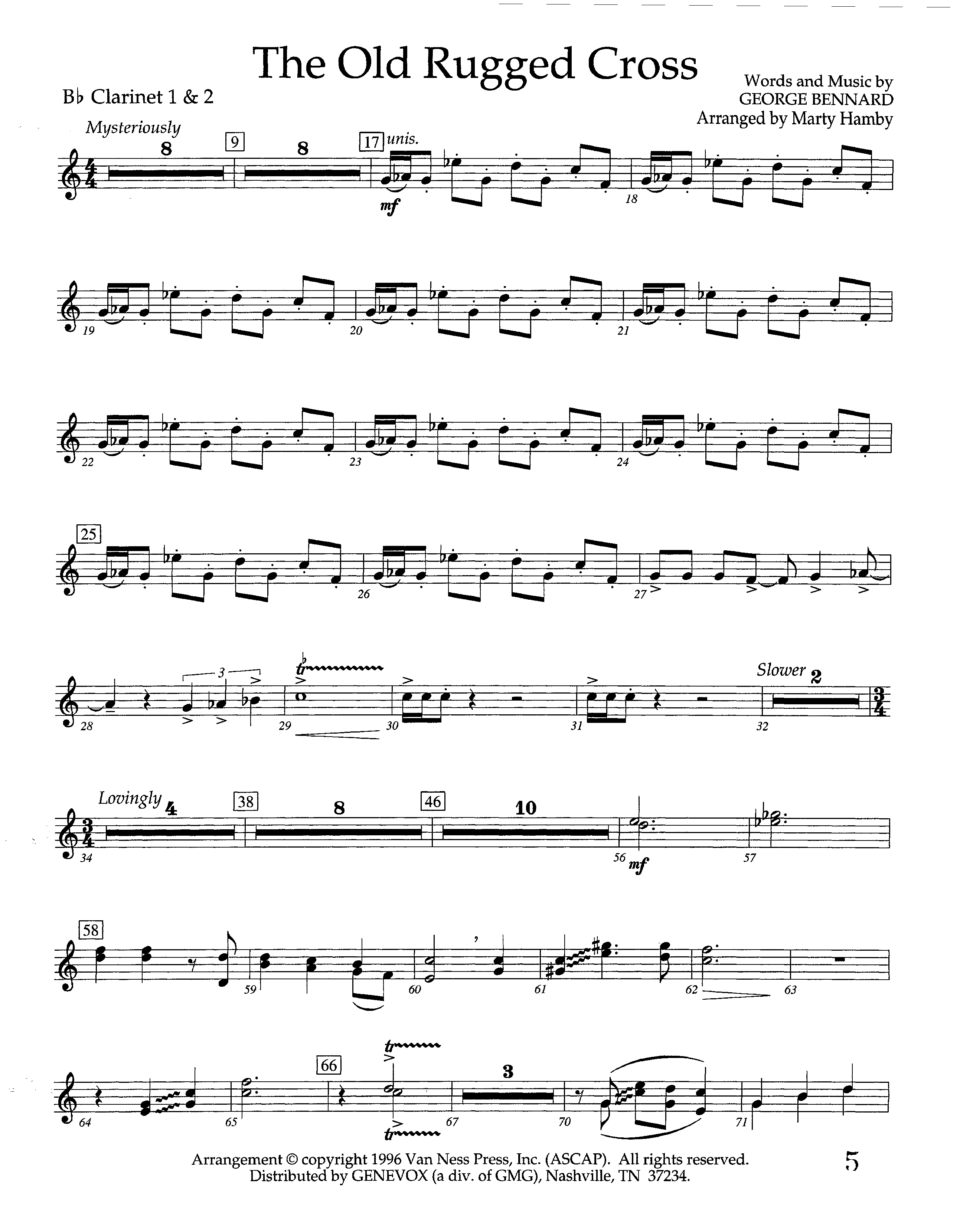 The Old Rugged Cross (Instrumental) Clarinet 1/2 (Lifeway Worship / Arr. Marty Hamby)