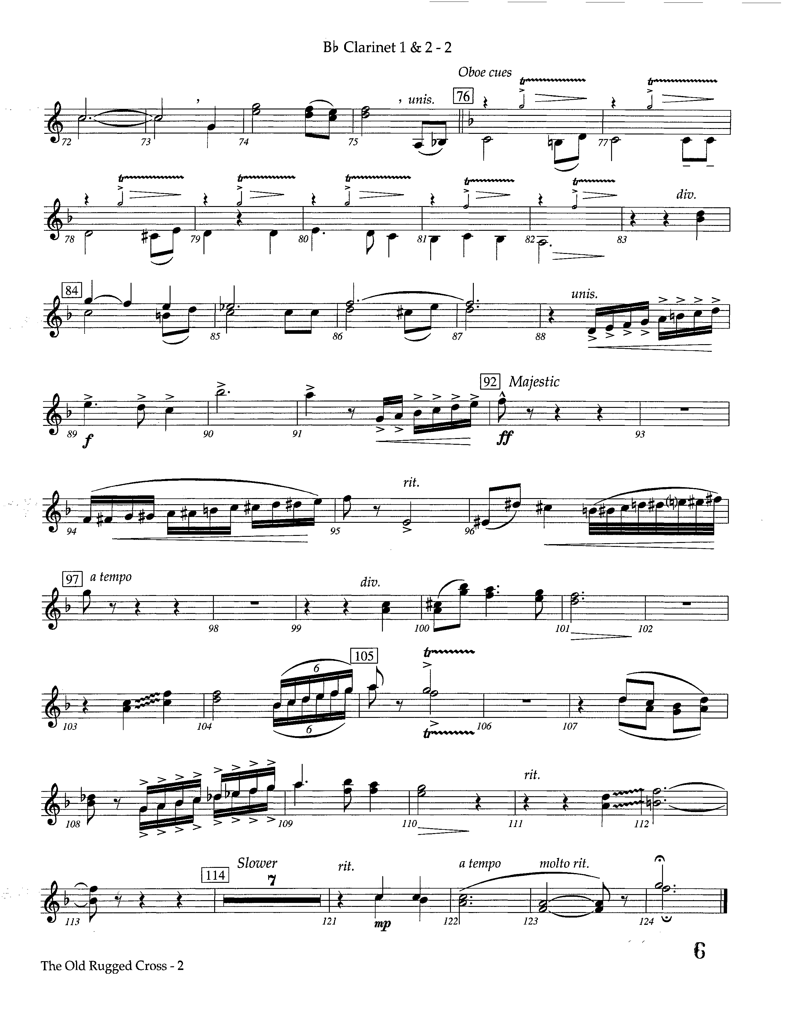 The Old Rugged Cross (Instrumental) Clarinet 1/2 (Lifeway Worship / Arr. Marty Hamby)